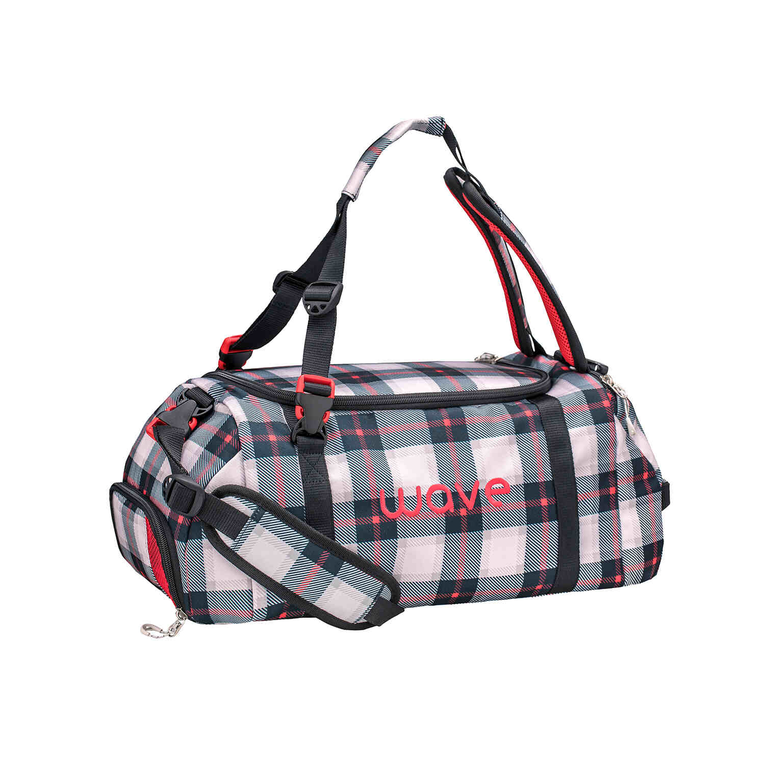 WAVE Sporttasche Grey Red Pattern mit GRATIS Schlamperbox