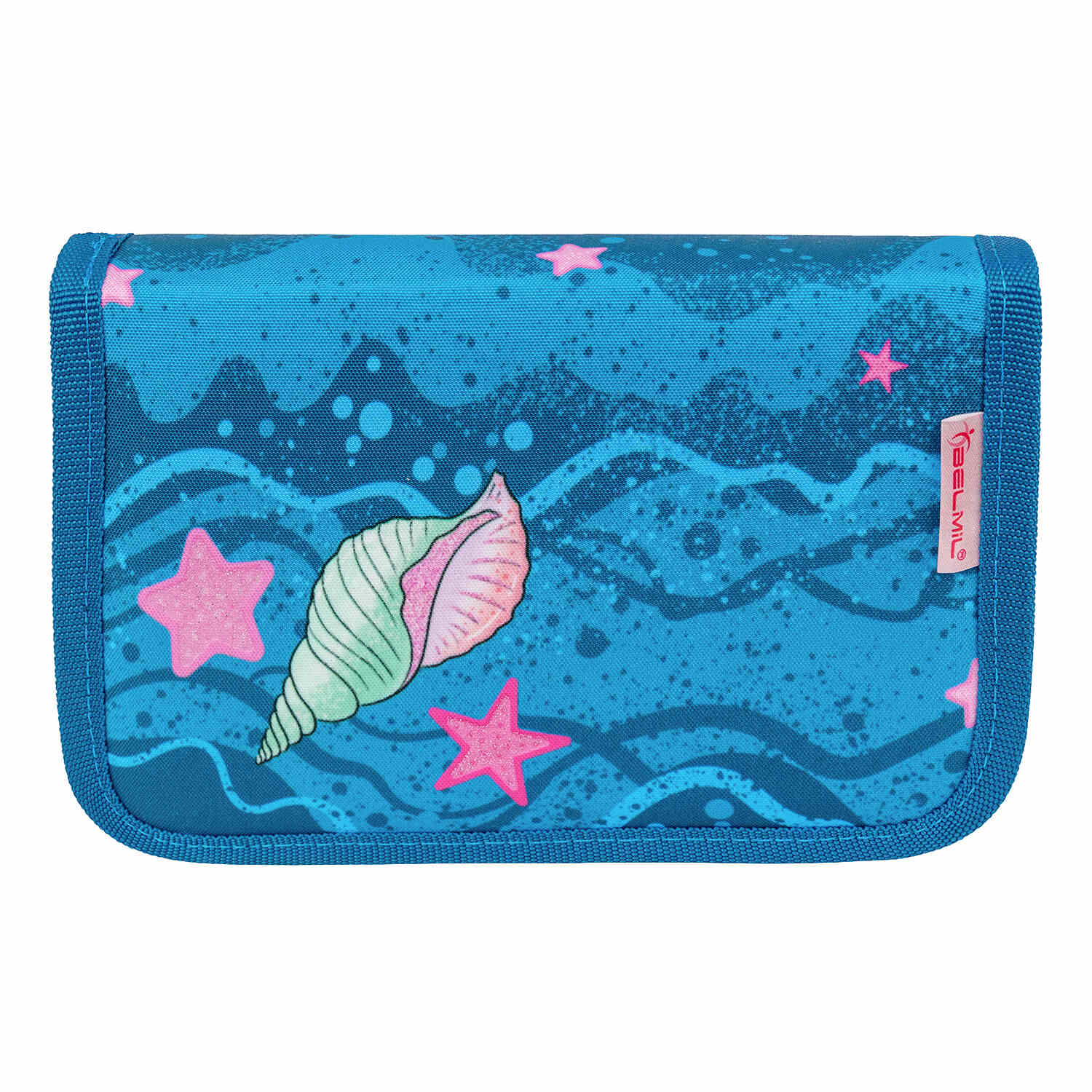 The beautiful embroidered Velcro surface on the Belmil Compact Mermaid School Bag Set – 5-Piece Ergonomic Backpack with AGR Certificate, Fidlock Buckle & 4 Decorative Patches.