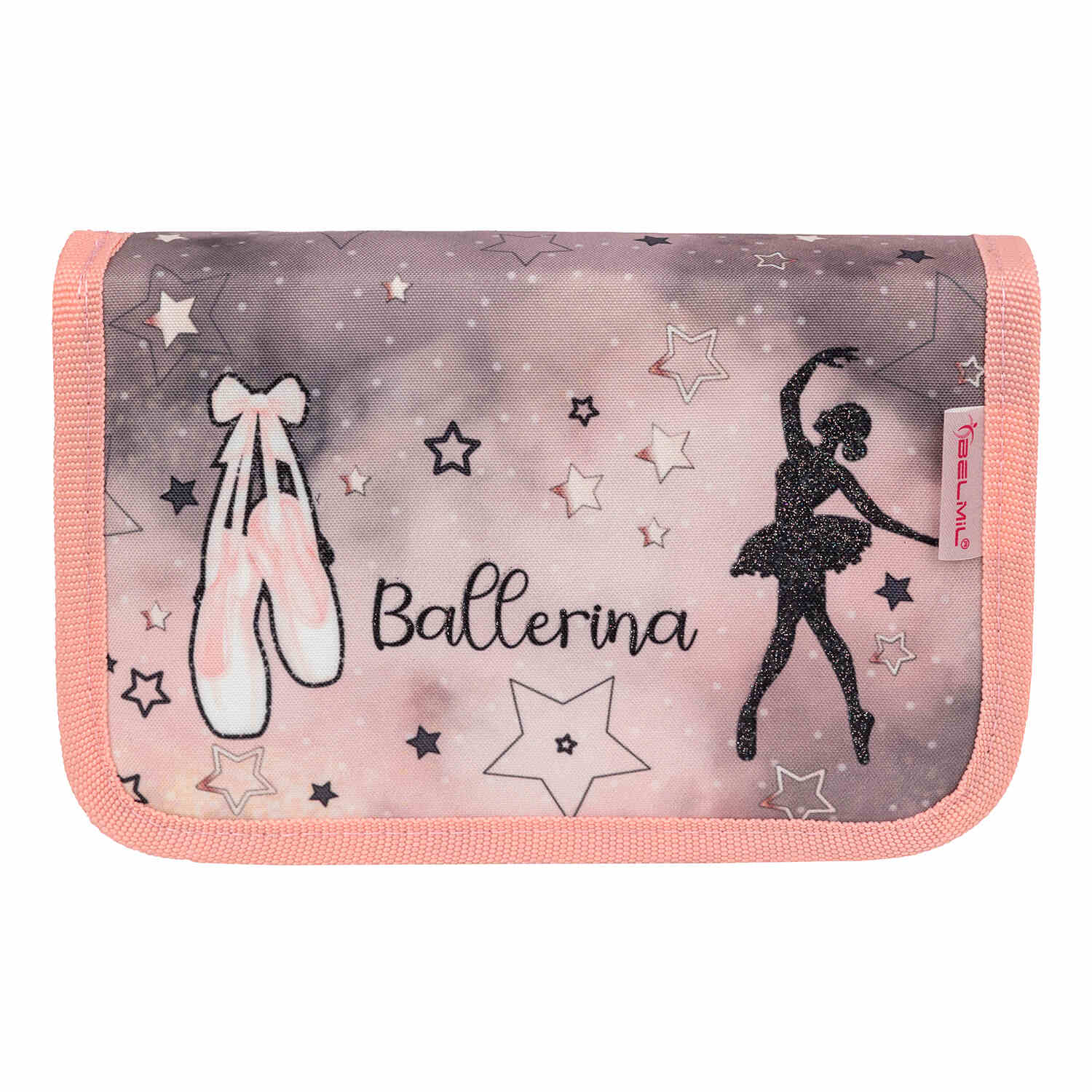 The Ergonomic School Bag Set for Girls – Belmil Classy Rose Ballet (5 pcs) featuring enchanting rose ballet design in peach and charcoal.
