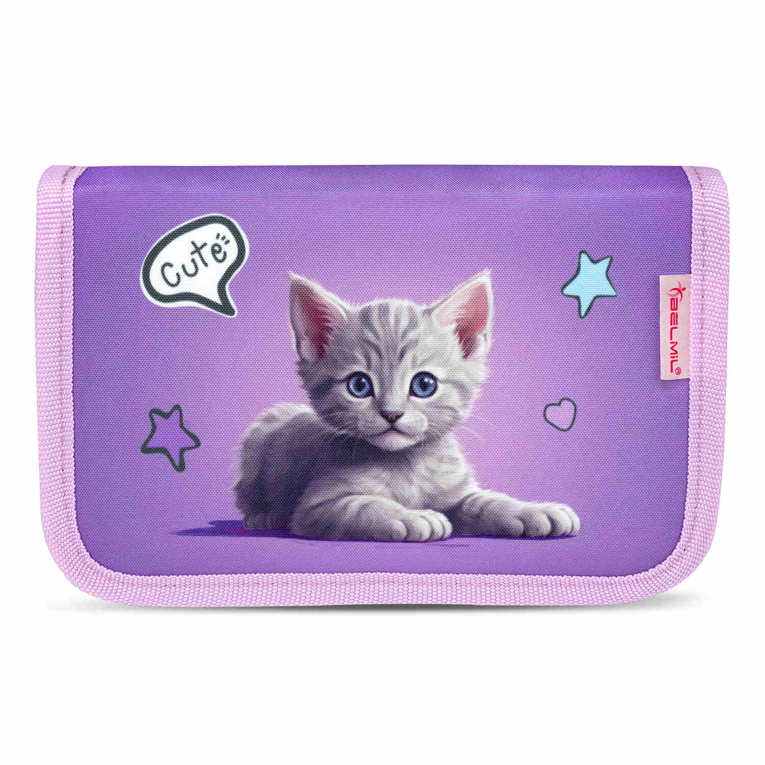 The Ergonomic School Bag Set for Girls – Belmil Classy Little Kittens (5 pcs) featuring the complete set layout including gym bag and pencil pouch.