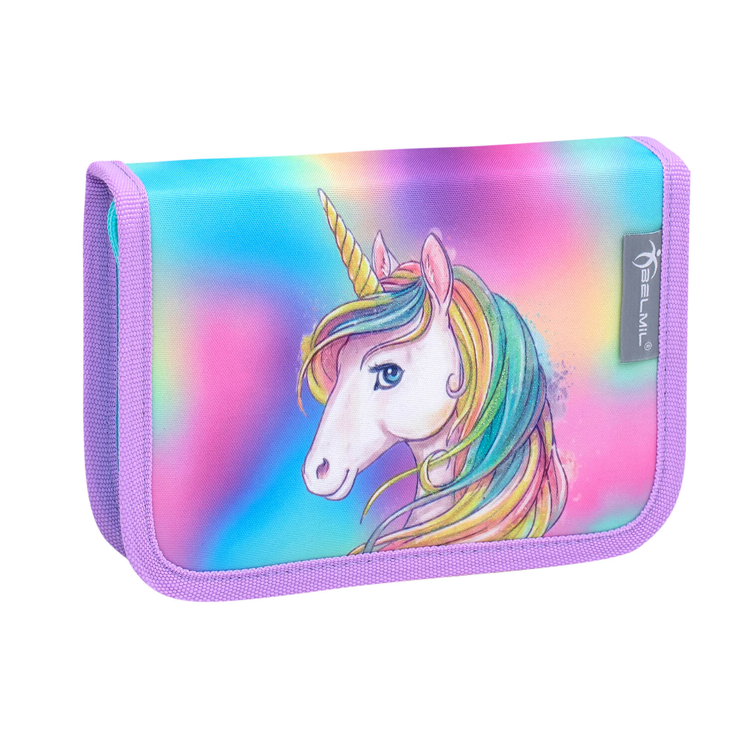 Complete set view of the Ergonomic School Bag Set for Girls – Belmil Compact Rainbow Color schoolbag set 4 pcs.