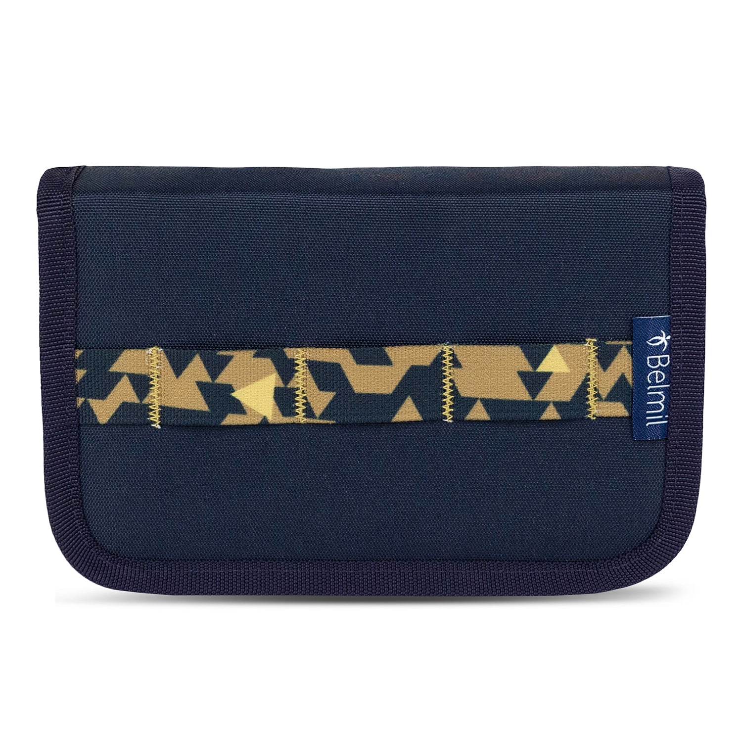 Colorful depiction of the Premium Belmil School Bag Set for Boys – Maxi Plus "Explorer" schoolbag set + Dinosaur Raincoat - 7-piece Set with dinosaur-themed patches.