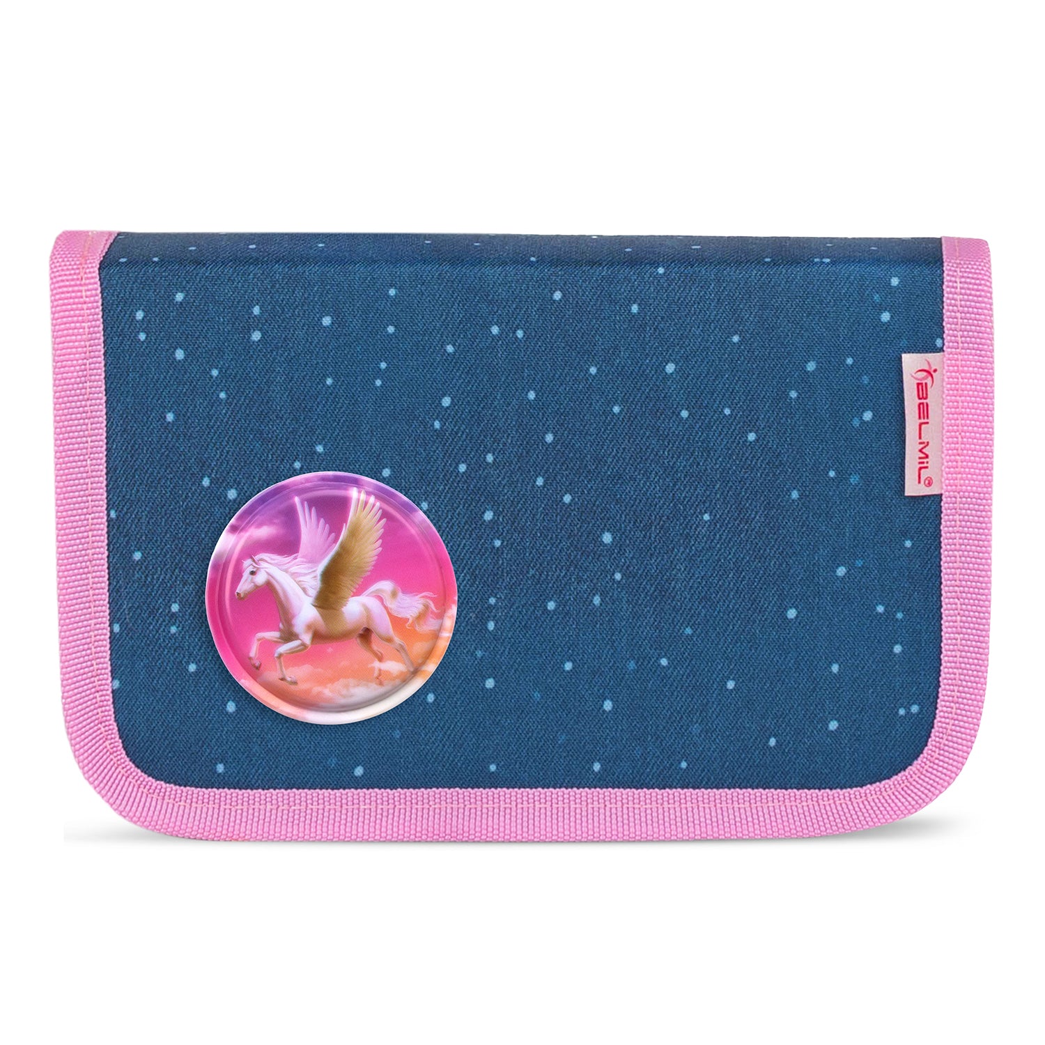 Complete view of Belmil Compact Ergonomic School Bag Set “Cute Doe” Design + Unicorn Raincoat – 5-Piece Set for Girls set against a whimsical backdrop.