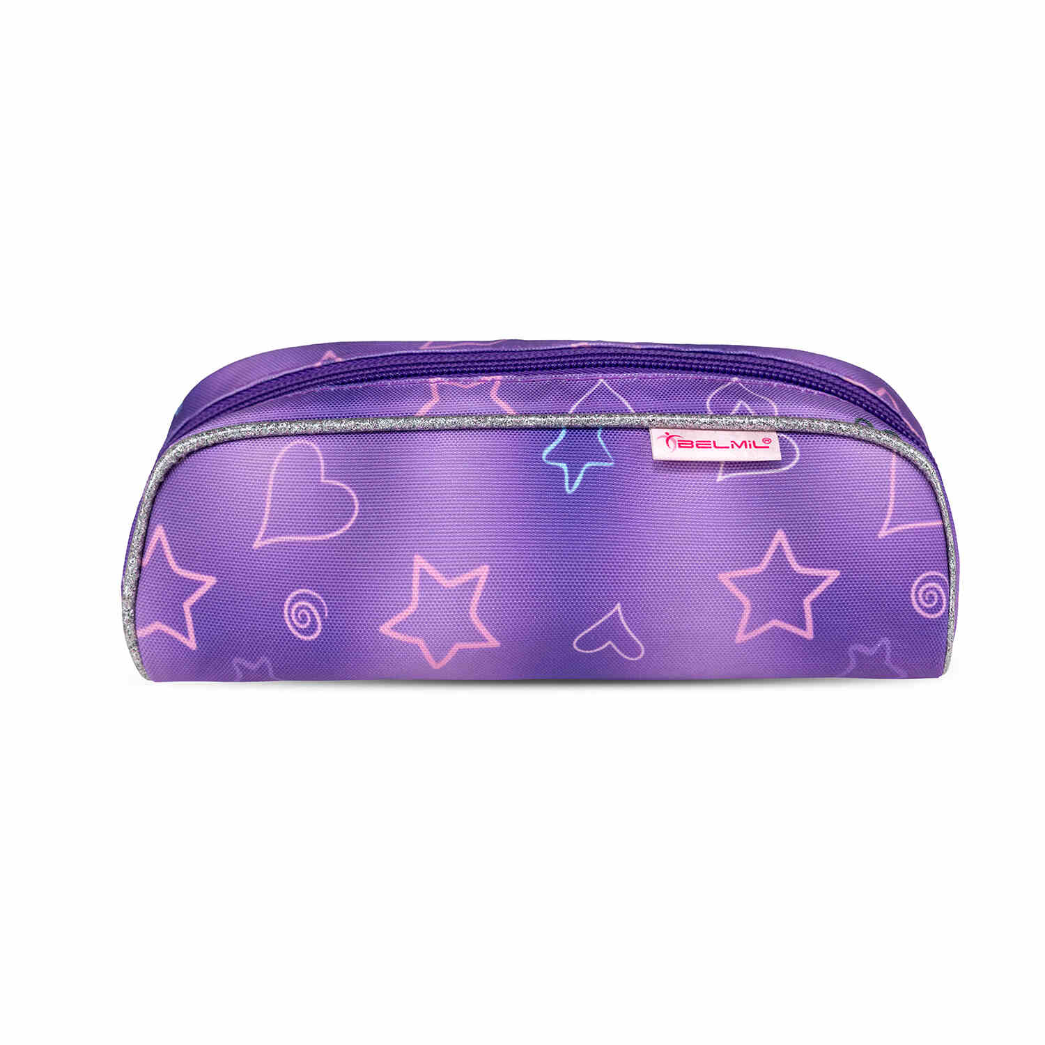 The Ergonomic School Bag Set for Girls – Belmil Classy Little Kittens (5 pcs) featuring a vibrant purple color and lovely kitten illustrations.