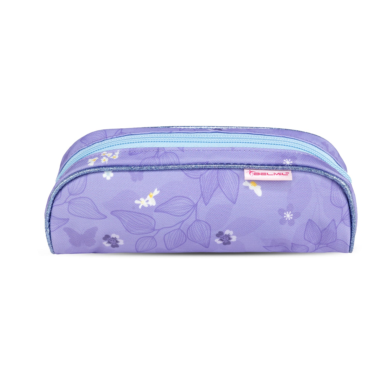 Girl using the Belmil Classy Ergonomic School Bag Set for Girls “Purple Blue Butterfly” Design + Unicorn Raincoat – 4-Piece Back-to-School Bundle walking to school.