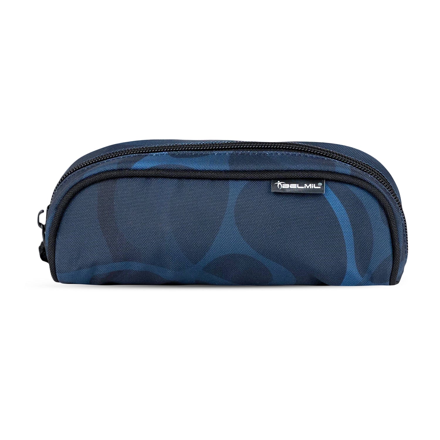 The vibrant colors and patterns of the 'Wave Storm' design on the Belmil Compact Ergonomic School Bag Set, showcasing marine animal patches.