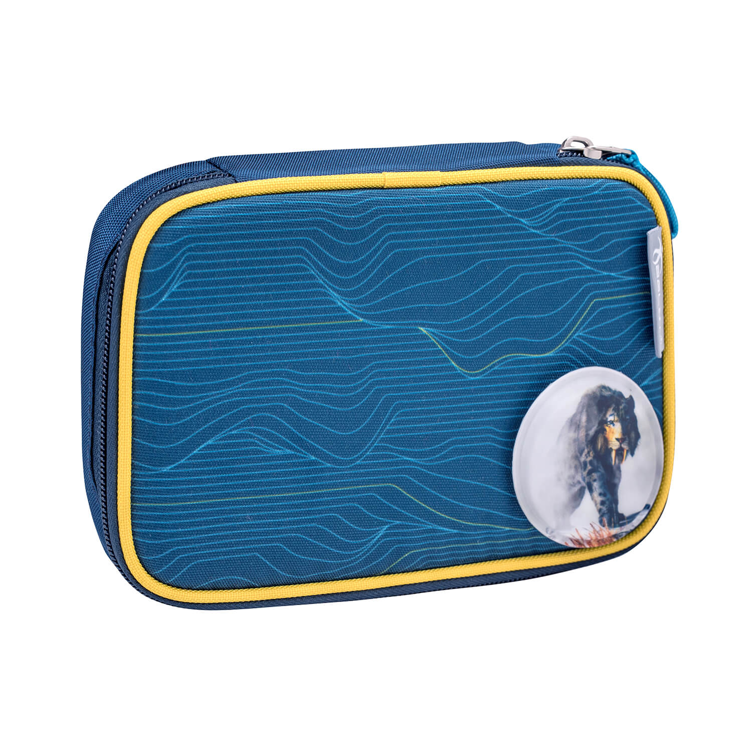 The entire Belmil Smarty Waves Orange Ergonomic School Bag Set – 5-Piece Set with 9 Interchangeable Patches and Hip Belt laid out for viewing.