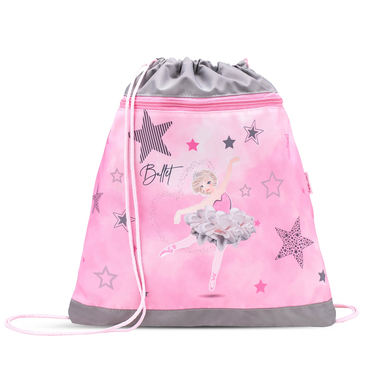 Complete look of the Belmil Classy Ergonomic School Bag Set for Girls “Ballet Light Pink” Design + Unicorn Raincoat – 5-Piece Back-to-School Bundle ready for school.