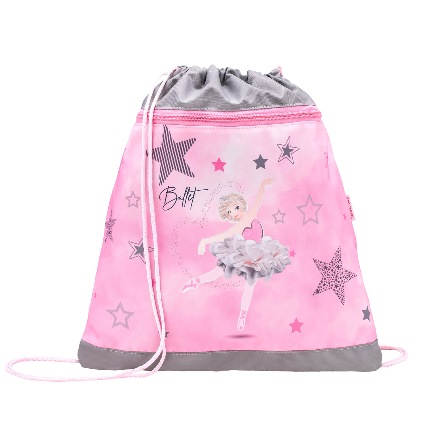 Final product shot of the Classy Ballet Light Pink schoolbag set 4 pcs, showcasing it as the perfect school accessory for girls, part of the Ergonomic School Bag Set for Girls – Belmil Classy Ballet Light Pink (4 pcs).
