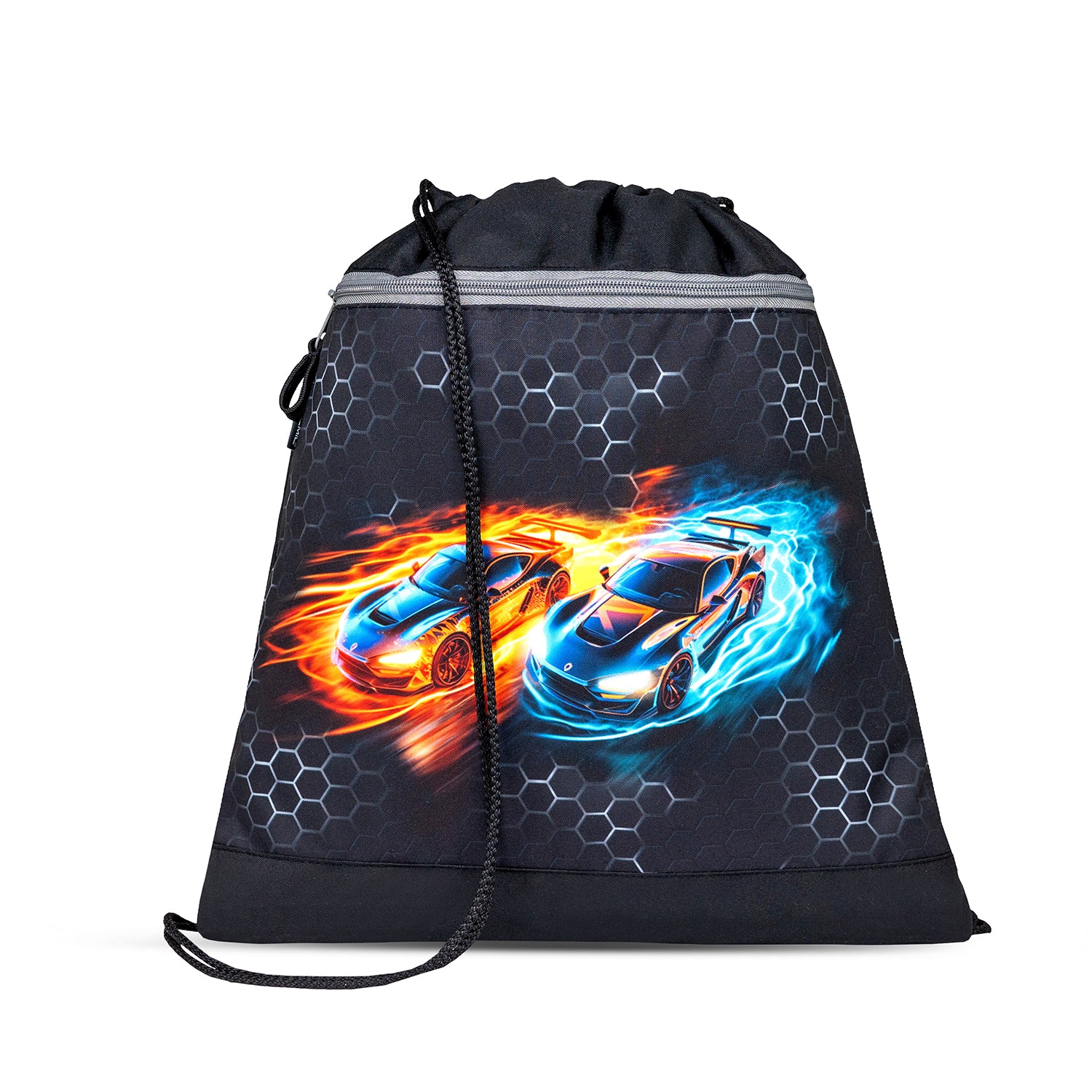 Packaging of the Ergonomic School Bag Set for Boys – Belmil Mini-Fit Race It (4 pcs) highlighting its 'Made in Europe' quality.