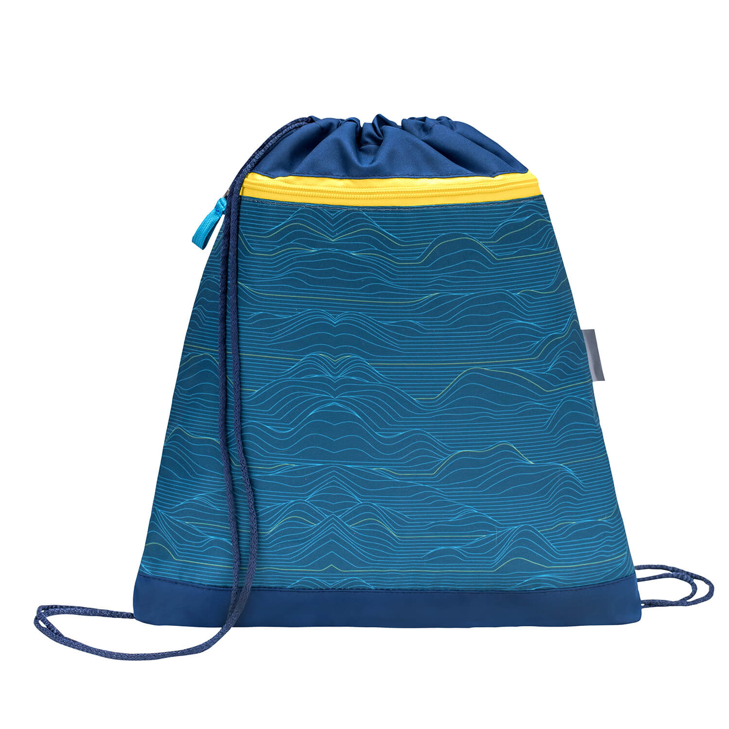Inside view of the organizational features of the Belmil Smarty Waves Orange Ergonomic School Bag Set – 5-Piece Set with 9 Interchangeable Patches and Hip Belt.
