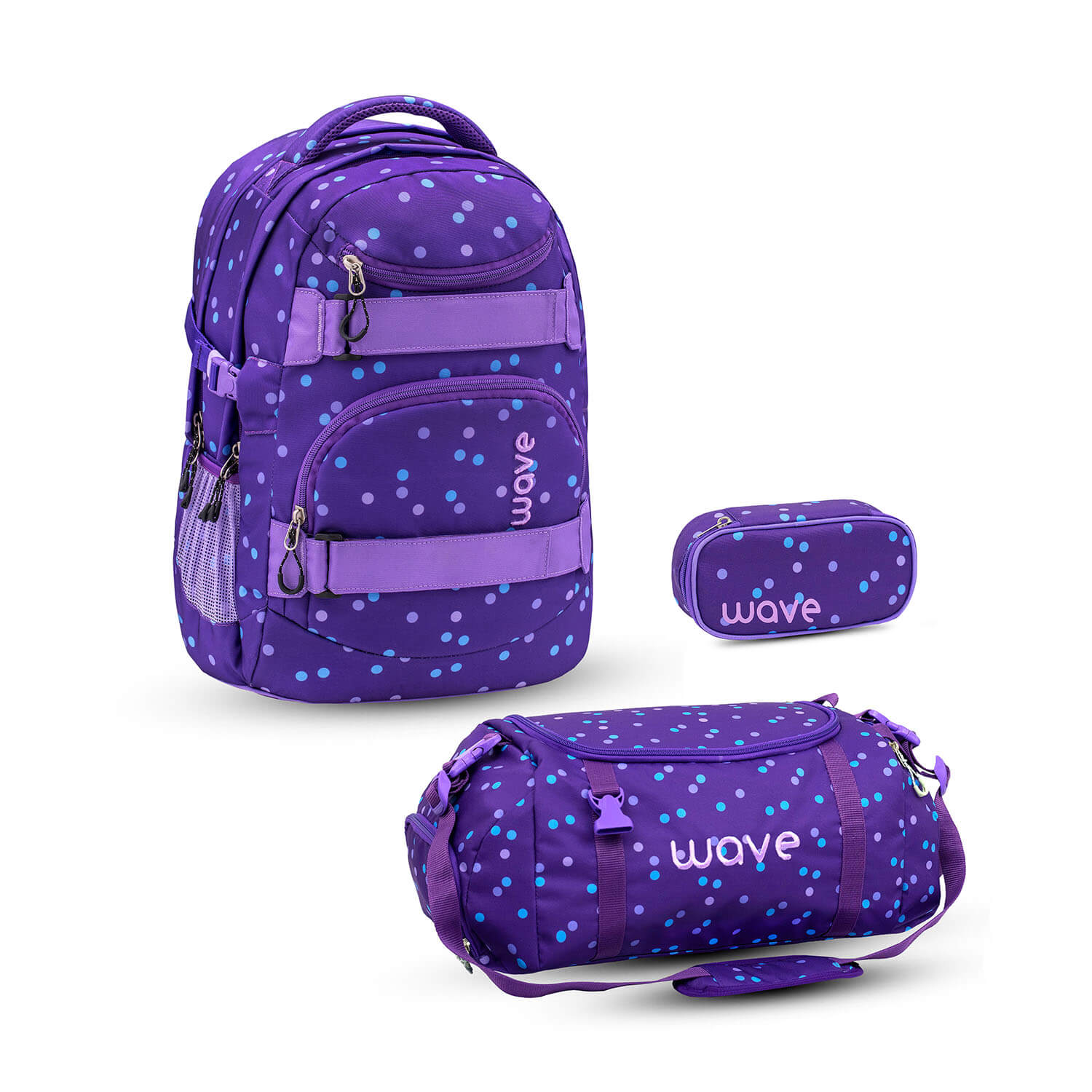 Wave Infinity Purple Dots Schulrucksack Set 3 tlg.