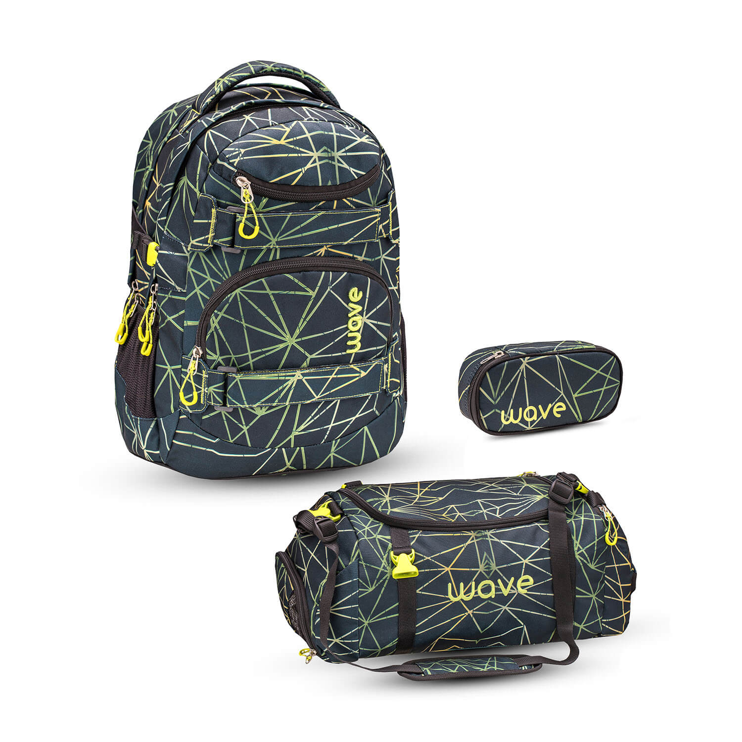Wave Infinity Stripes Green Schulrucksack Set 3 tlg.