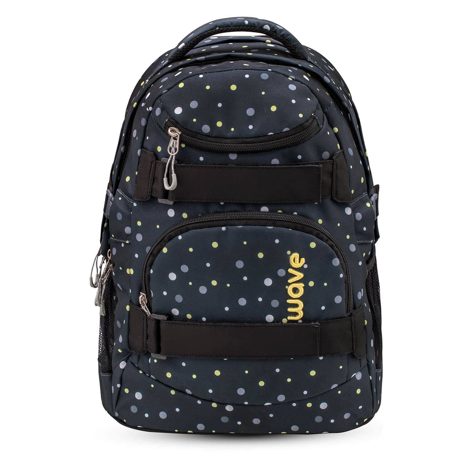 Wave Infinity Black And Yellow Dots school backpack