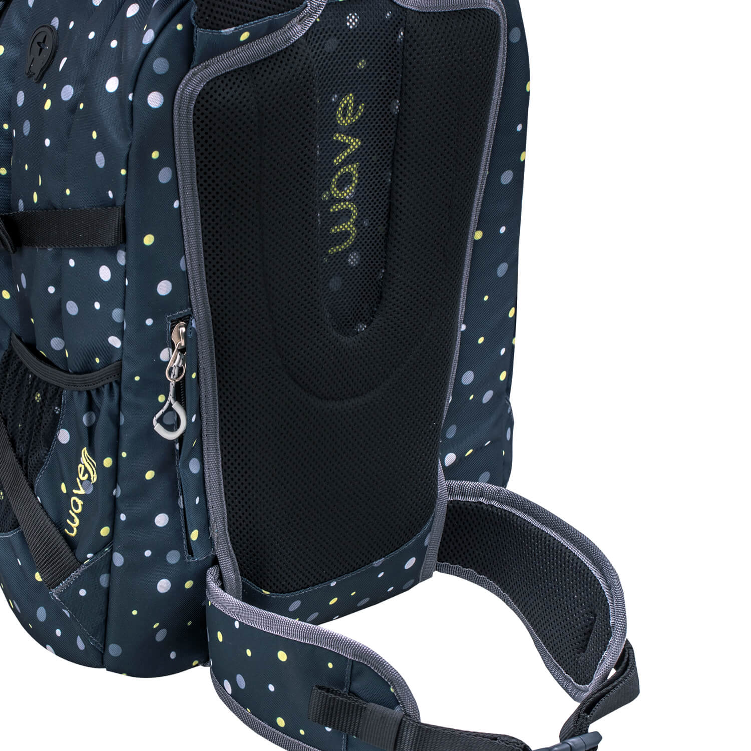 Wave Infinity Black And Yellow Dots school backpack