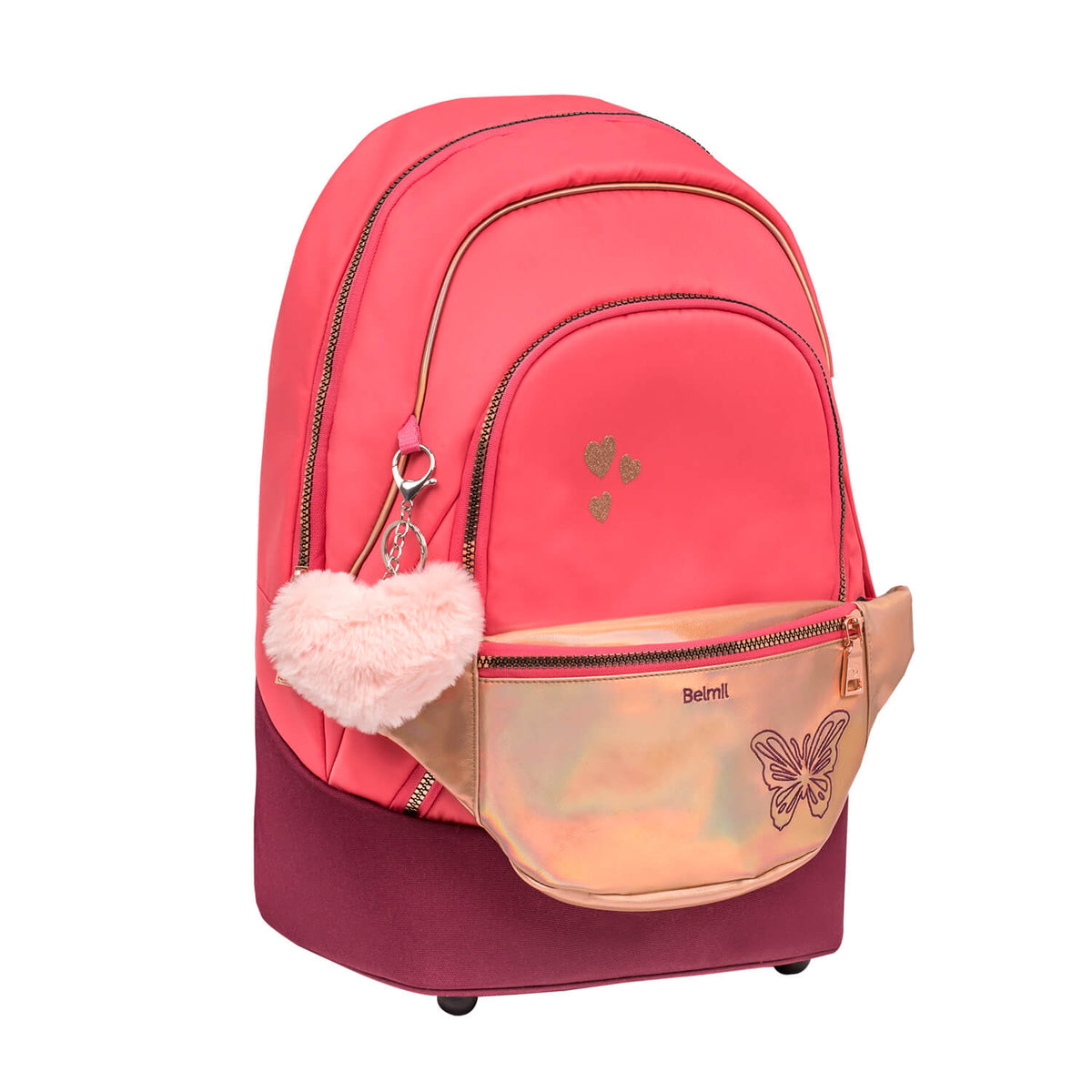 Premium Backpack & Fanny Pack Coral Schoolbag 2pcs.