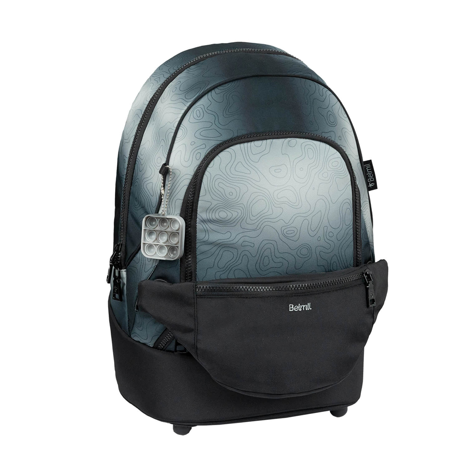 Premium Backpack & Fanny Pack Black Grey Schoolbag 2pcs.