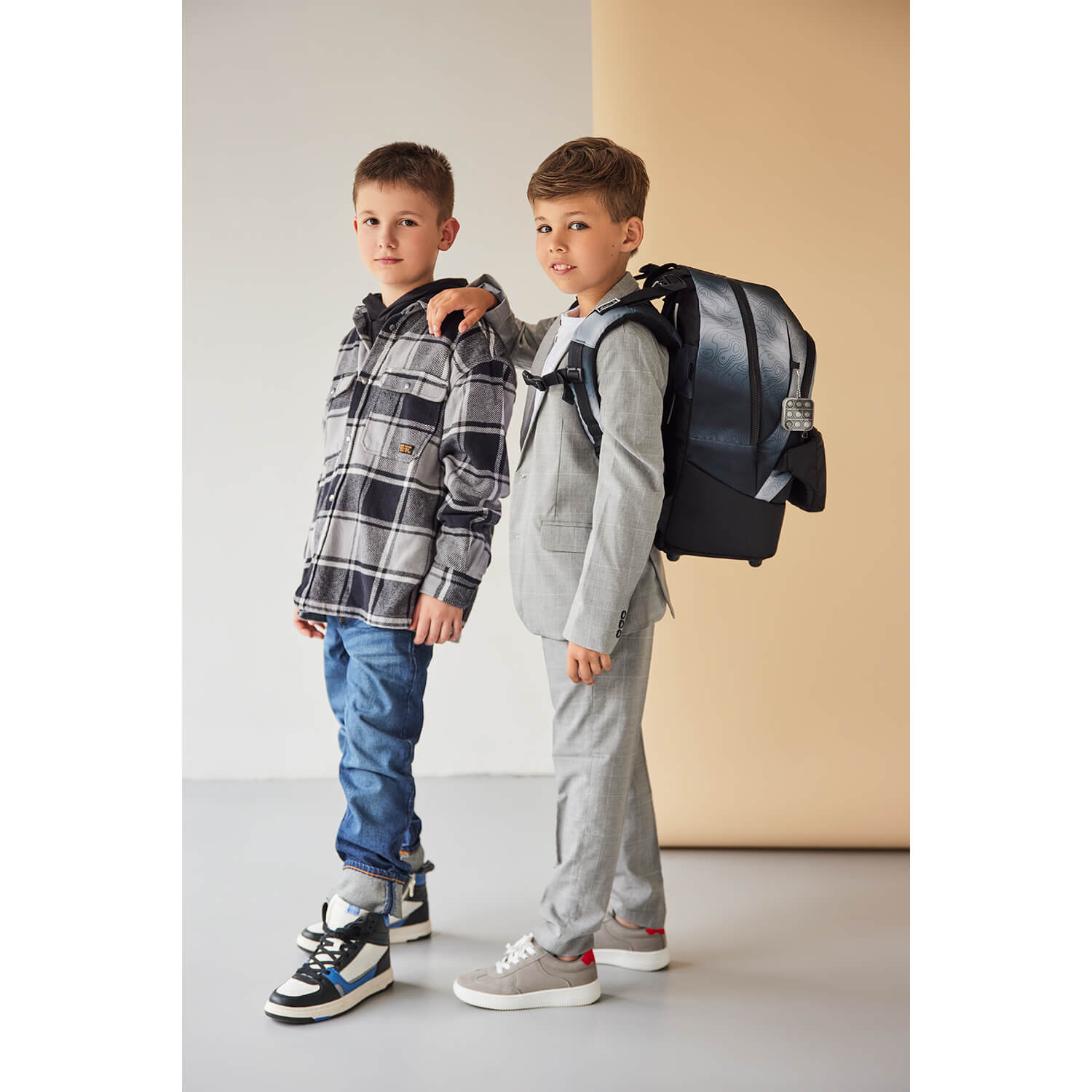 Premium Backpack & Fanny Pack Black Grey Schoolbag 2pcs.