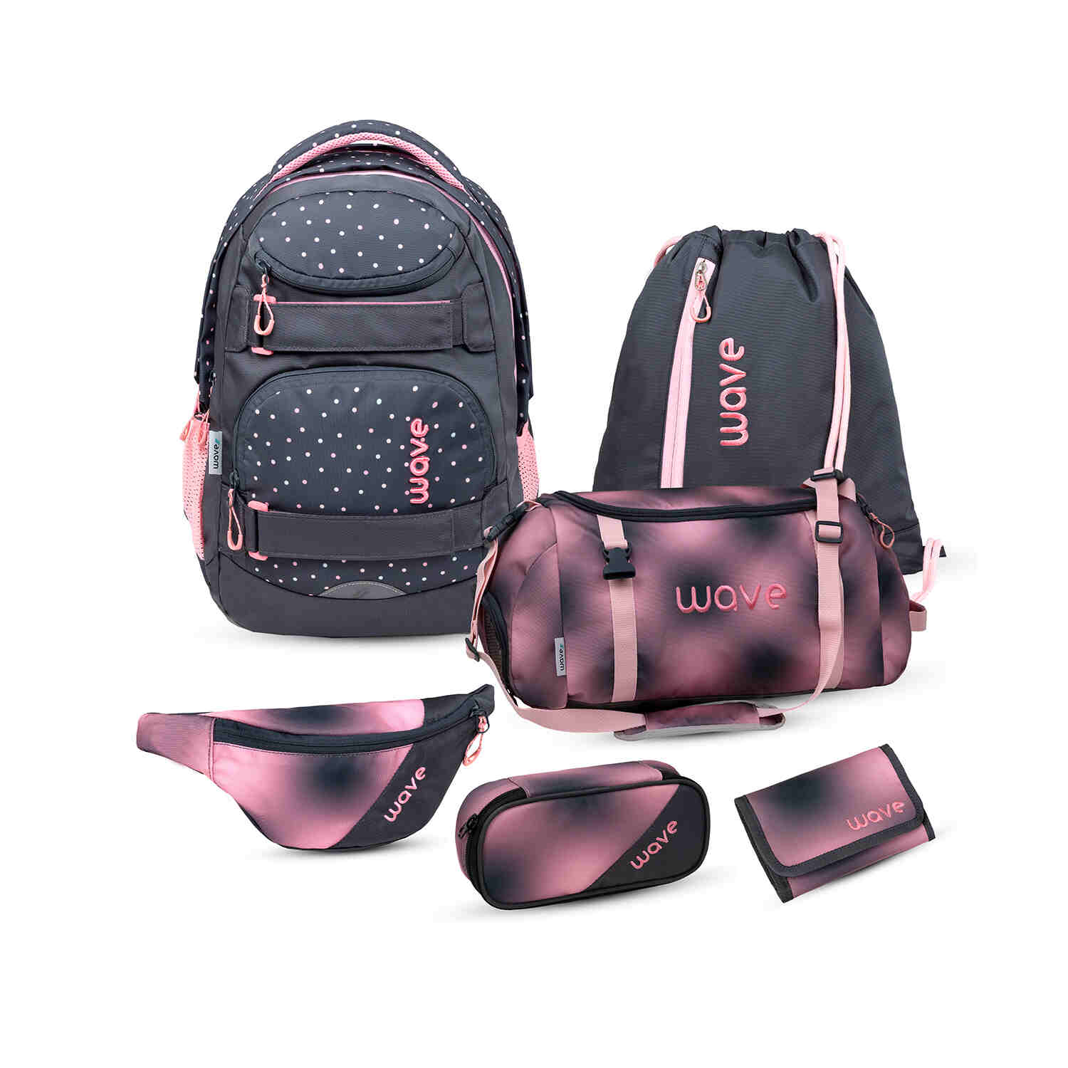 Wave Infinity Move Dots Pinky backpack Set 5 Pcs