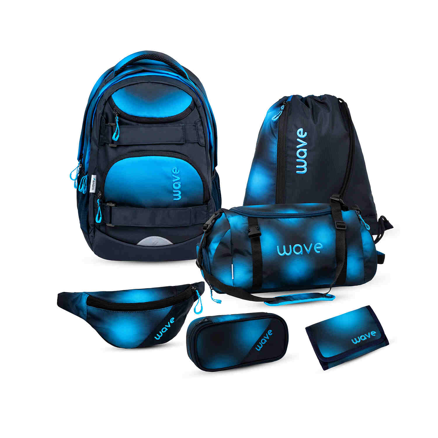 Wave Infinity Move Gradient Hazy Blue backpack Set 5 Pcs