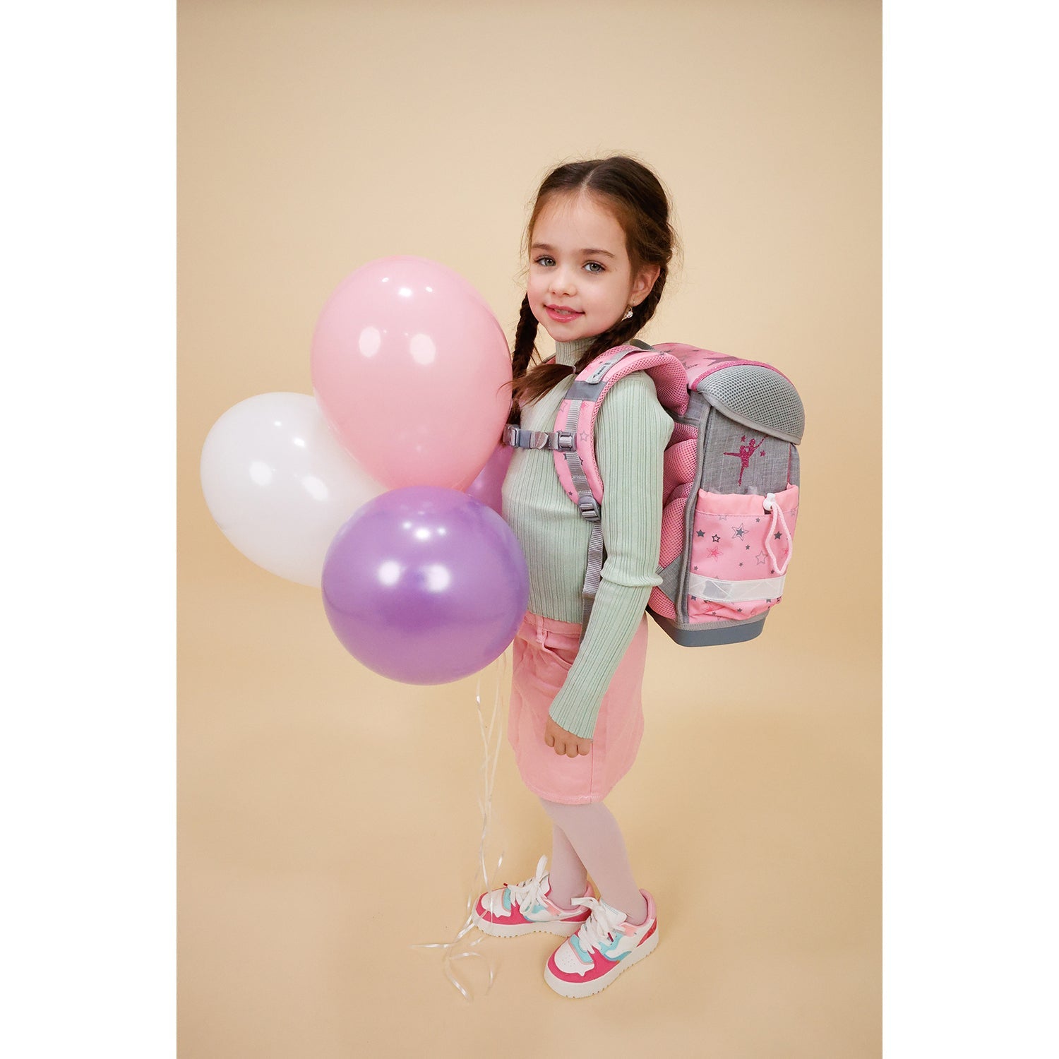 Belmil Classy Ergonomic School Bag Set for Girls “Ballet Light Pink” Design + Unicorn Raincoat – 5-Piece Back-to-School Bundle