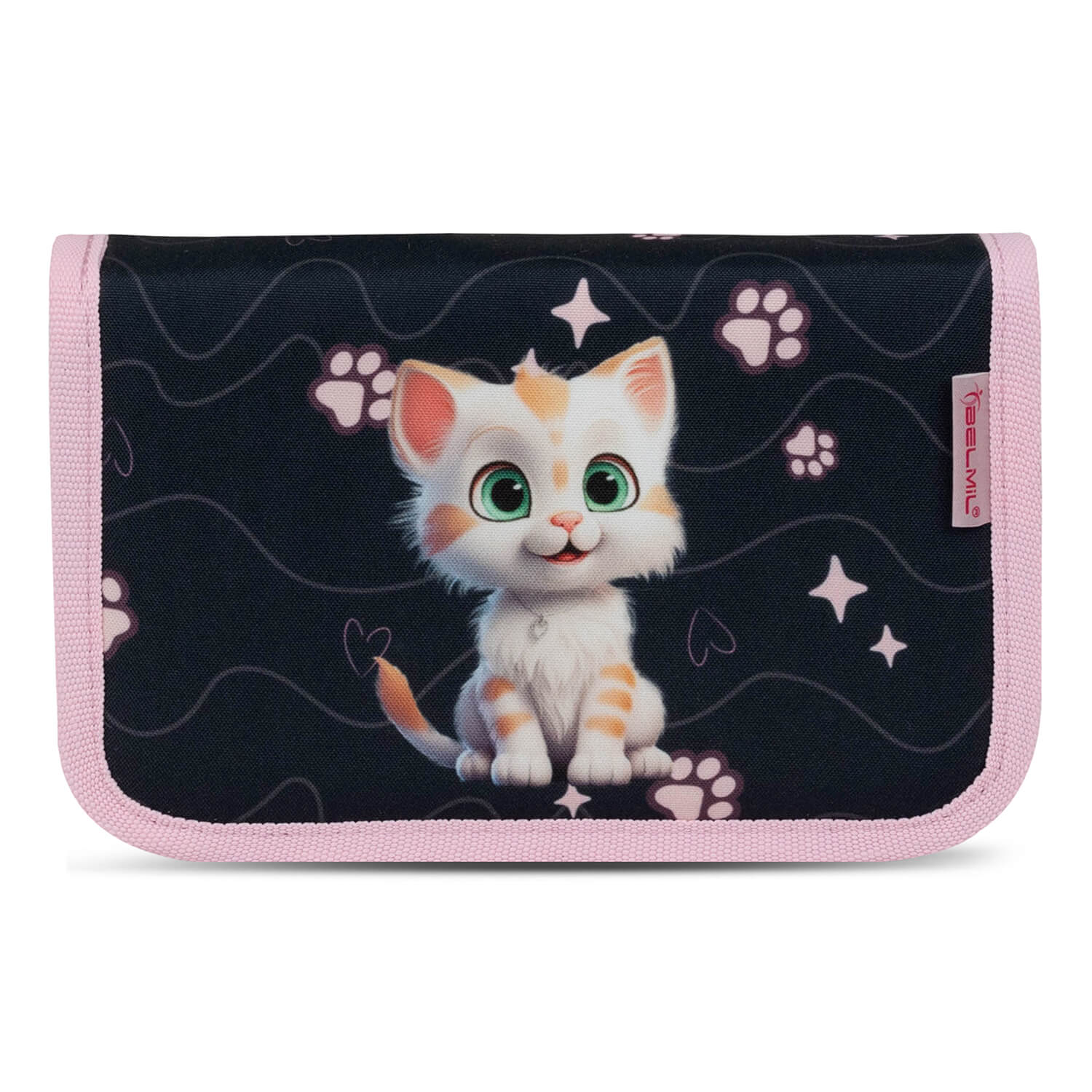 The Ergonomic School Bag Set for Girls – Belmil Classy Cute Kitten (5 pcs) emphasizes safety features like reflective elements and secure metal buckles.
