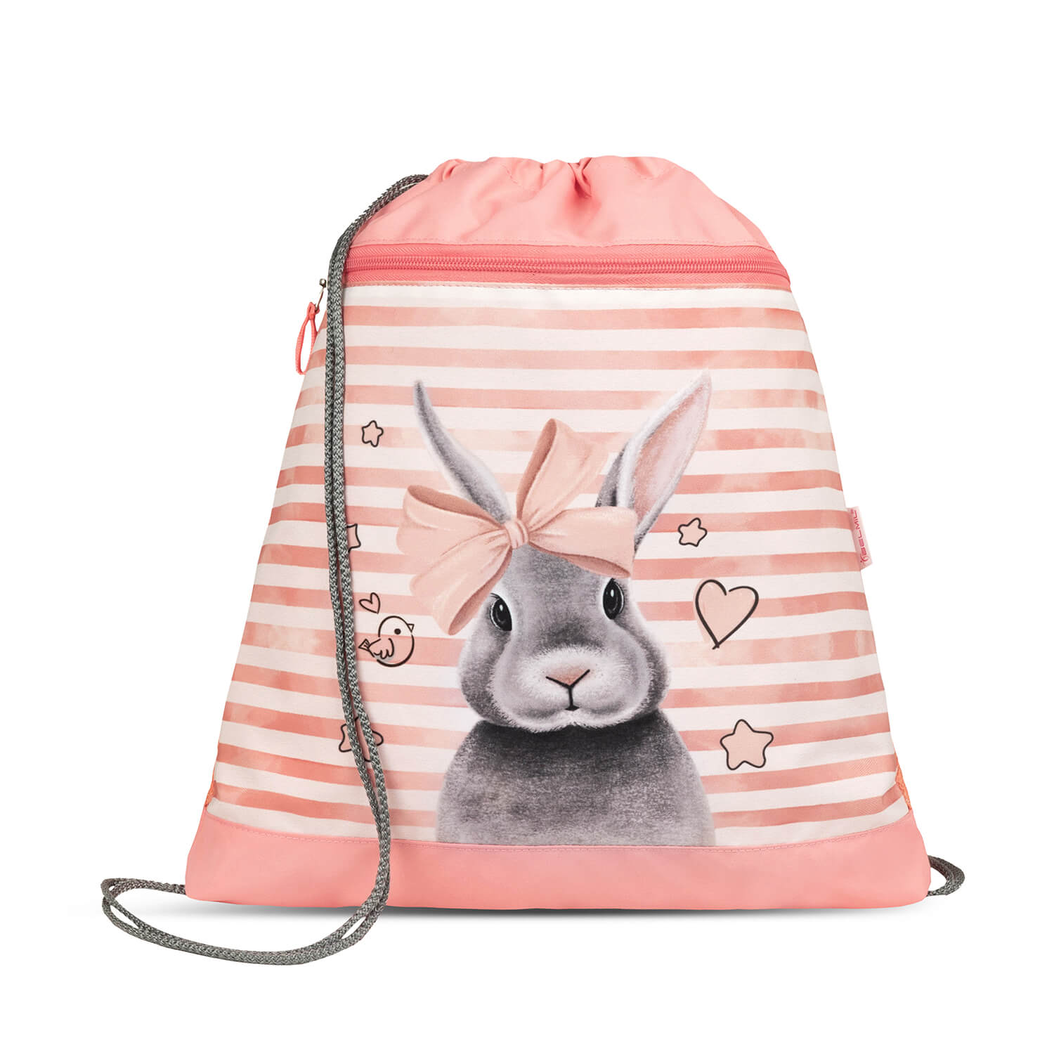 The cute bunny design on the Ergonomic School Bag Set for Girls – Belmil Classy Little Bunnies (4 pcs), appealing to young children and animal lovers.