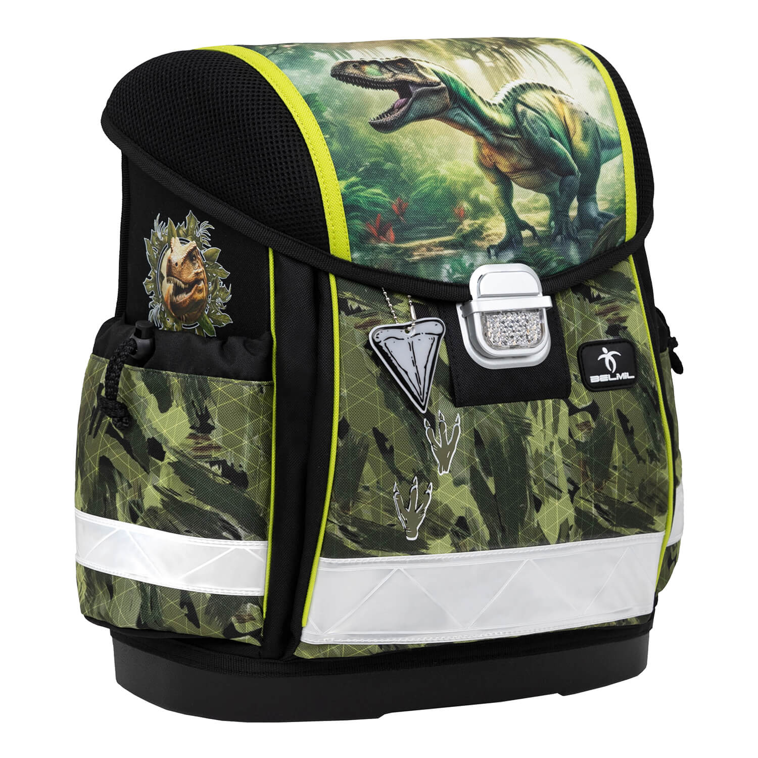 Reflective elements on the Ergonomic School Bag Set for Boys– Belmil Classy Lost World (4 pcs) for safety.