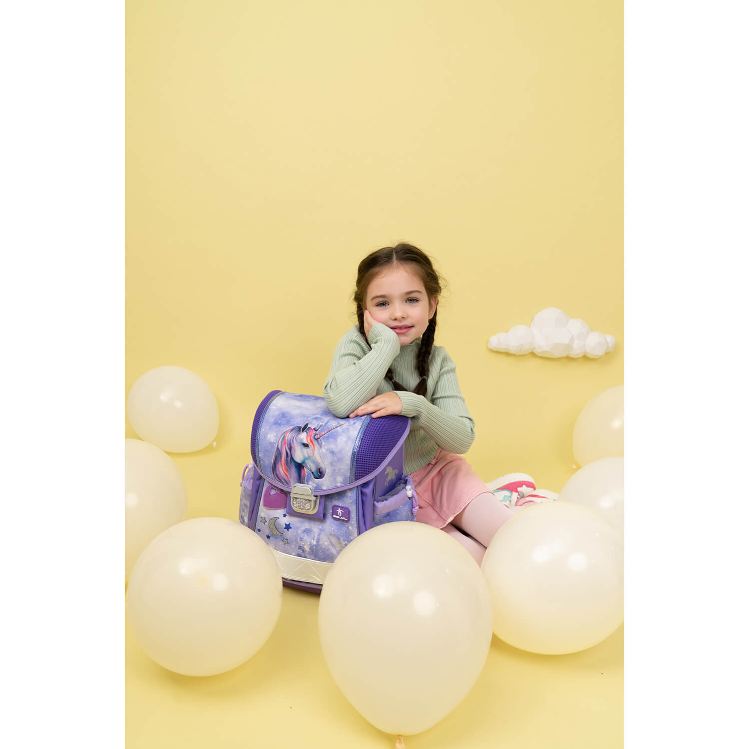 Close-up view of the Ergonomic School Bag Set for Girls – Belmil Classy Mistyc Luna (4 pcs) showing the breathable back padding and padded shoulder straps.