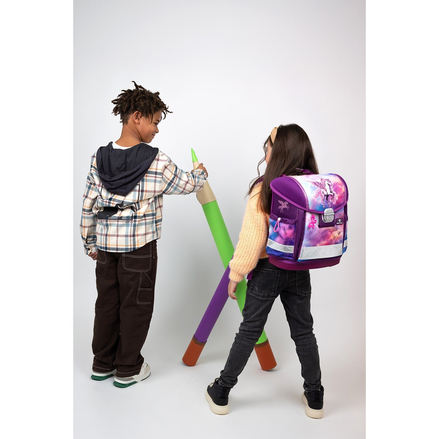 Close-up of The Ergonomic School Bag Set for Girls – Belmil Classy Pegasus (5 pcs) showcasing breathable back padding for comfort.
