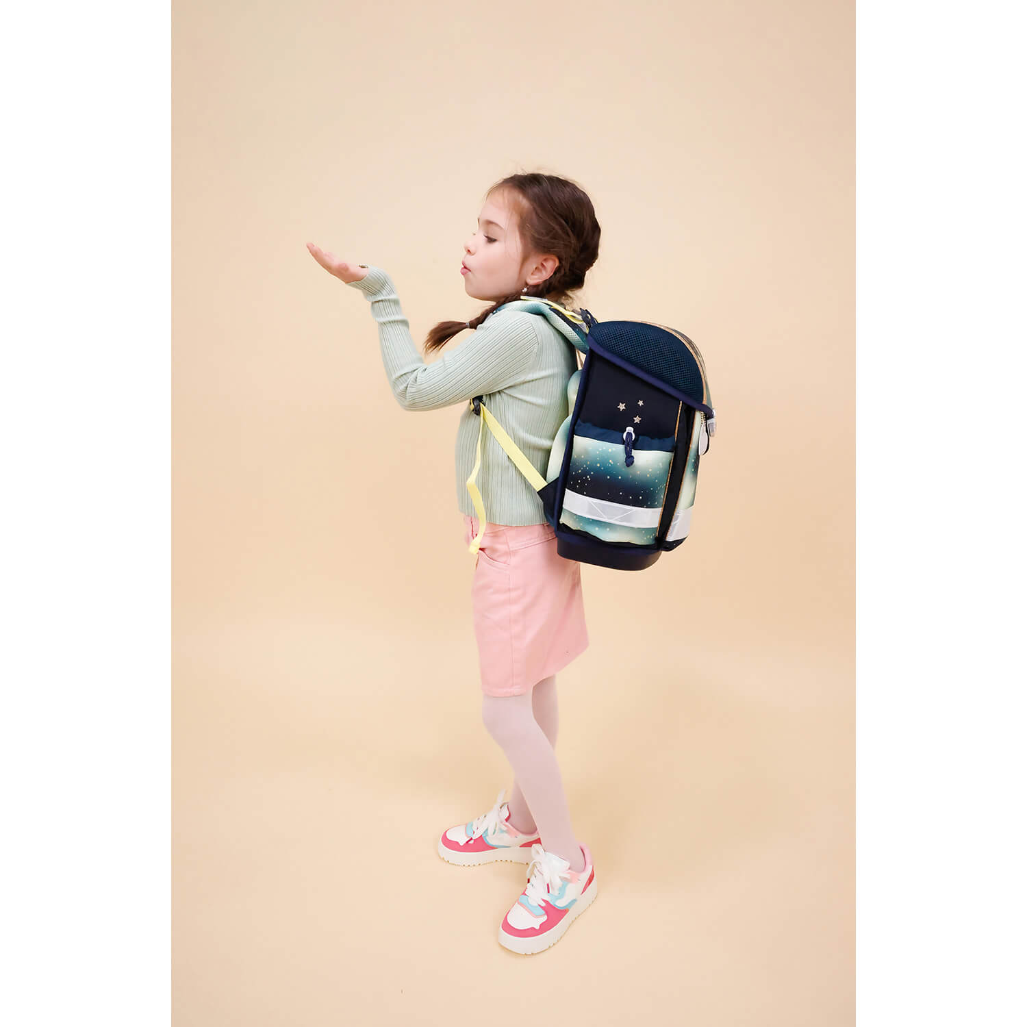 The complete 4-piece Ergonomic School Bag Set for Girls – Belmil Classy Sparkling Unicorn (4 pcs) including a school bag, gym bag, and pencil cases.