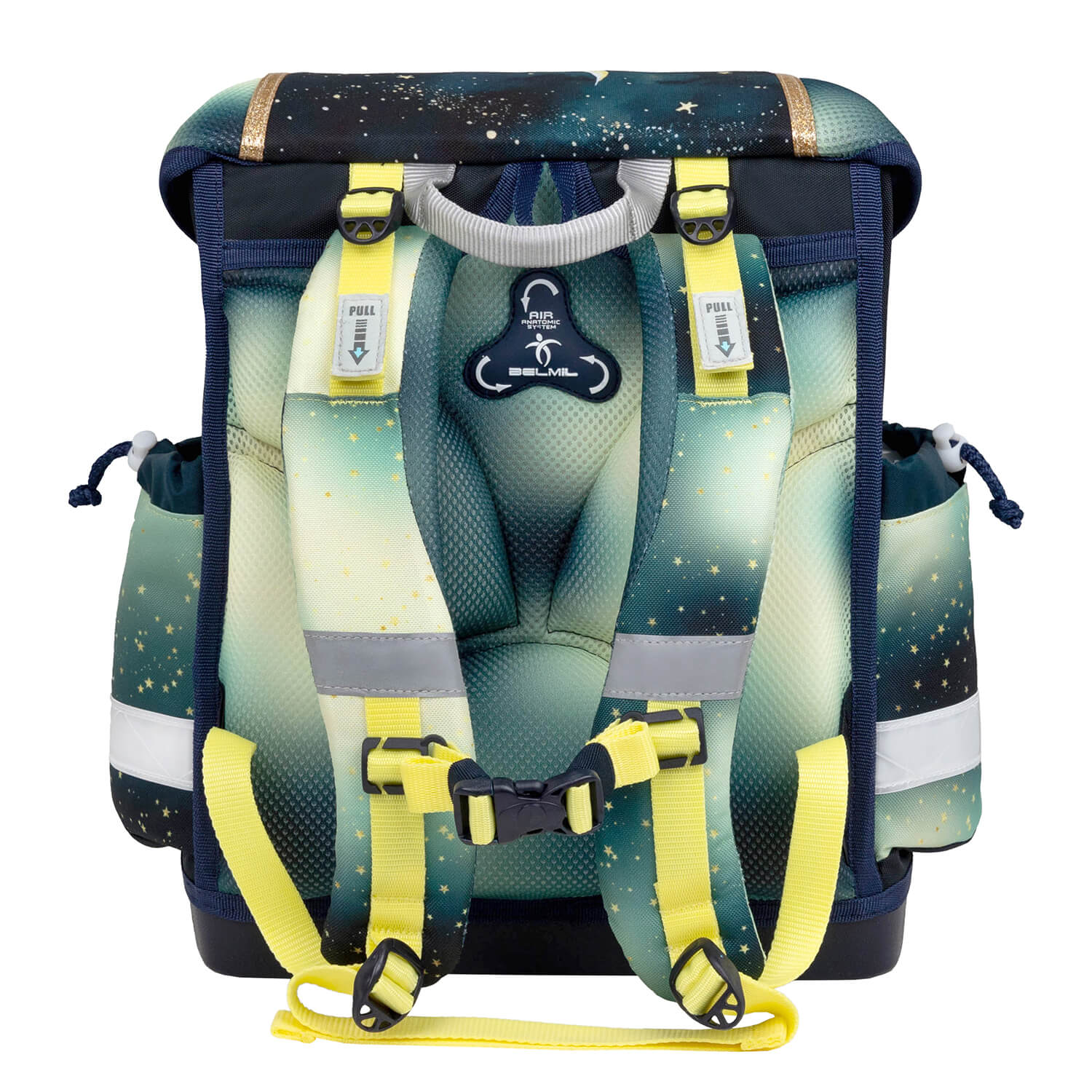 Back view of the Ergonomic School Bag Set for Girls – Belmil Classy Sparkling Unicorn (4 pcs) highlighting breathable back padding.