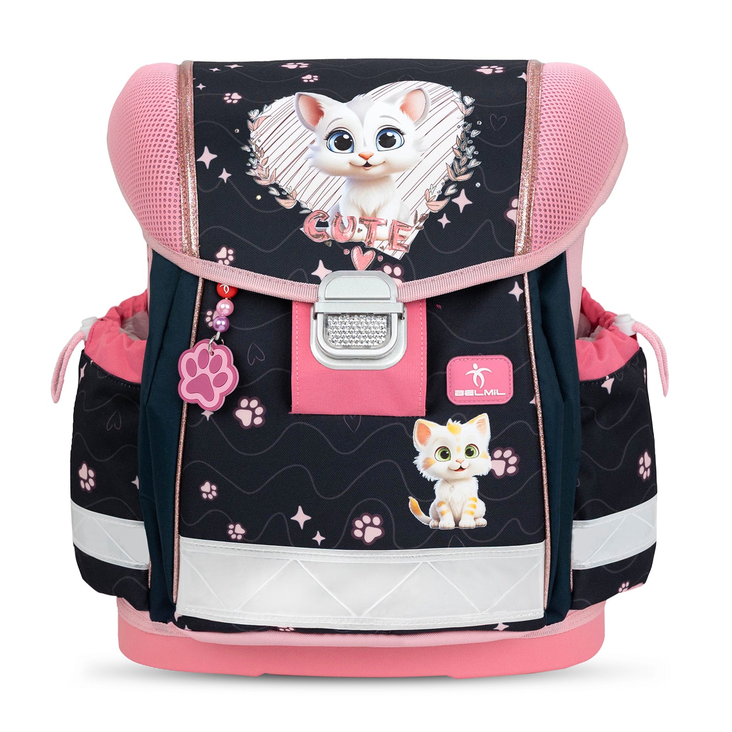 Ergonomic School Bag Set for Girls – Belmil Classy Cute Kitten Pinky with raincover (5 pcs)