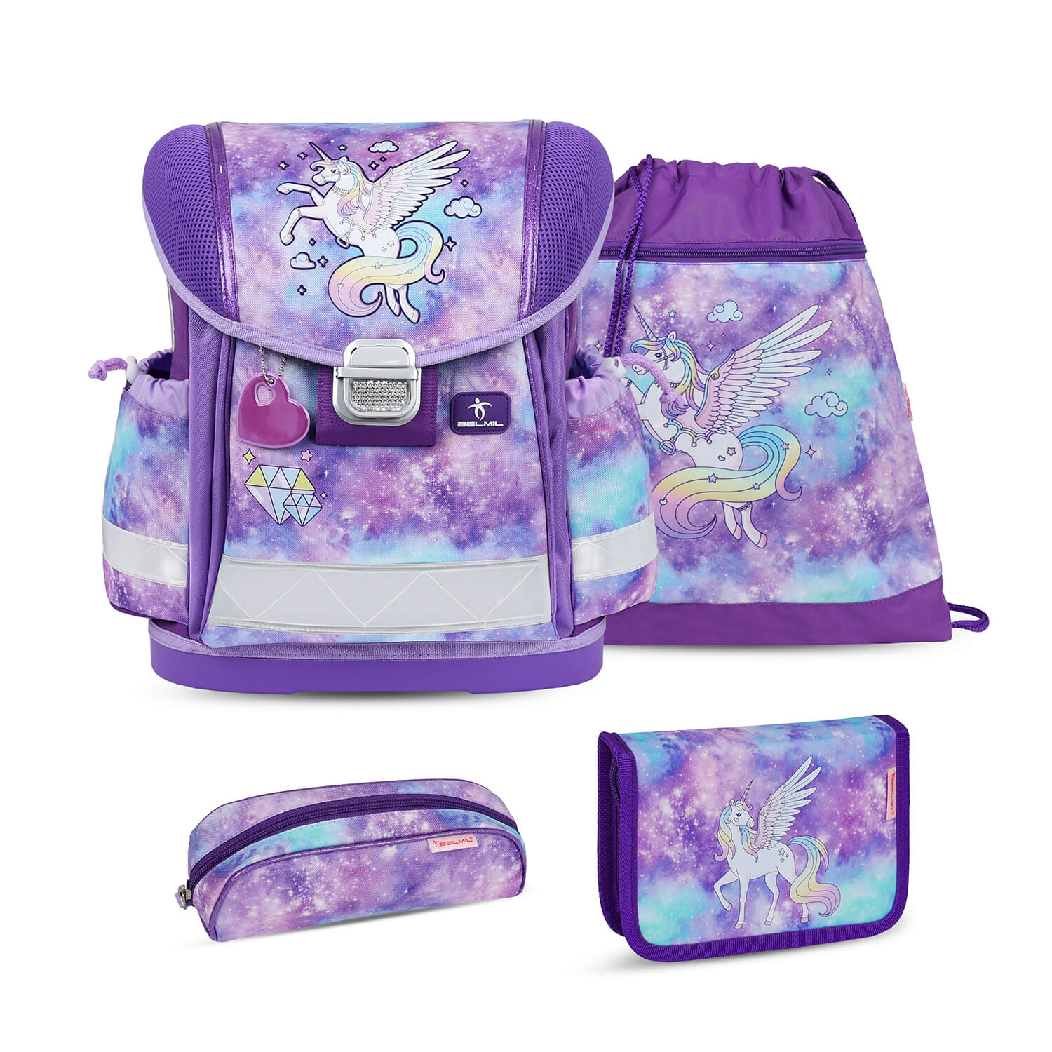 Classy Diamond Unicorn Schulranzen Set 4 tlg.