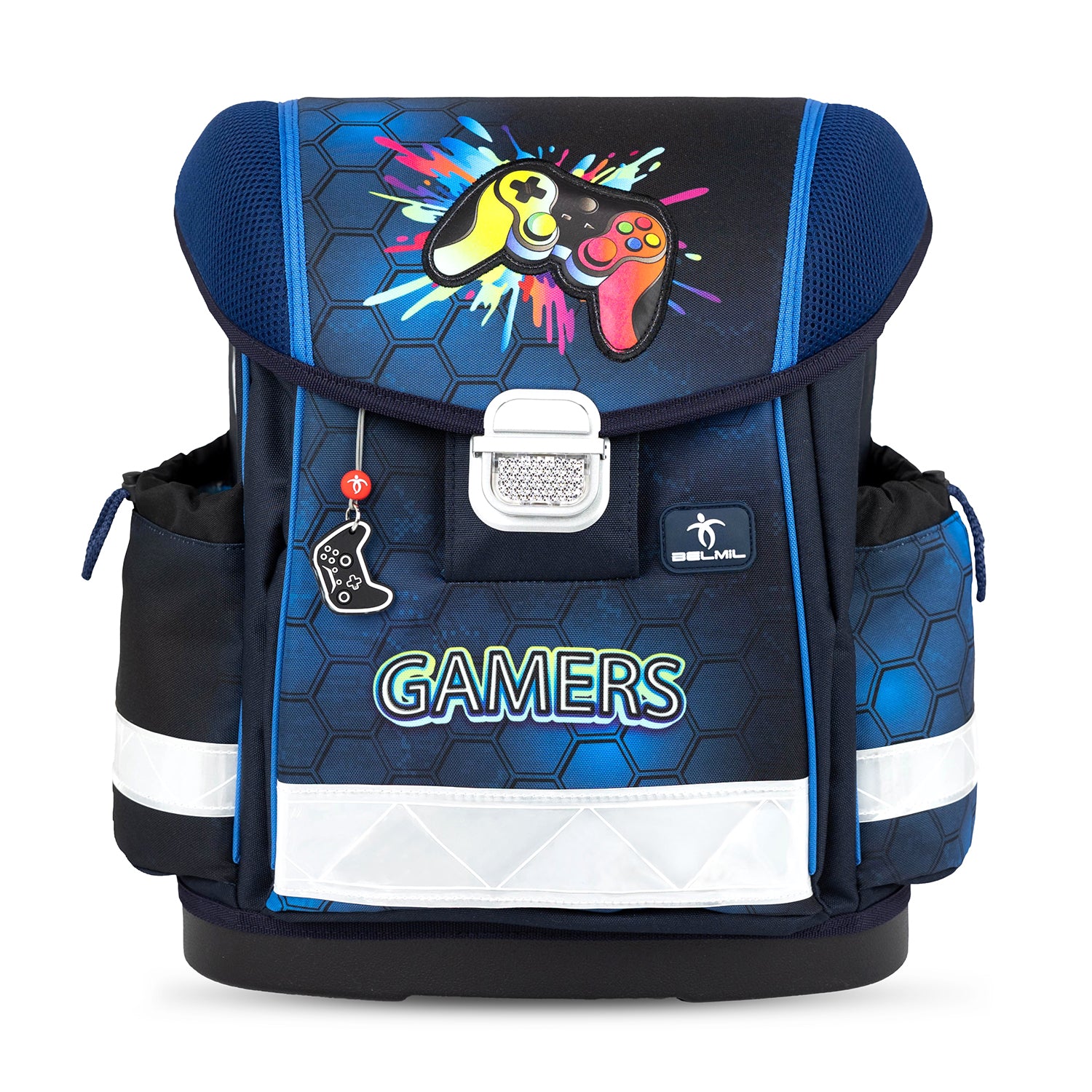 Close-up of the comfortable fit and reflective elements of the Ergonomic School Bag Set for Boys– Belmil Classy Game On! (4 pcs) ensuring safety for kids.