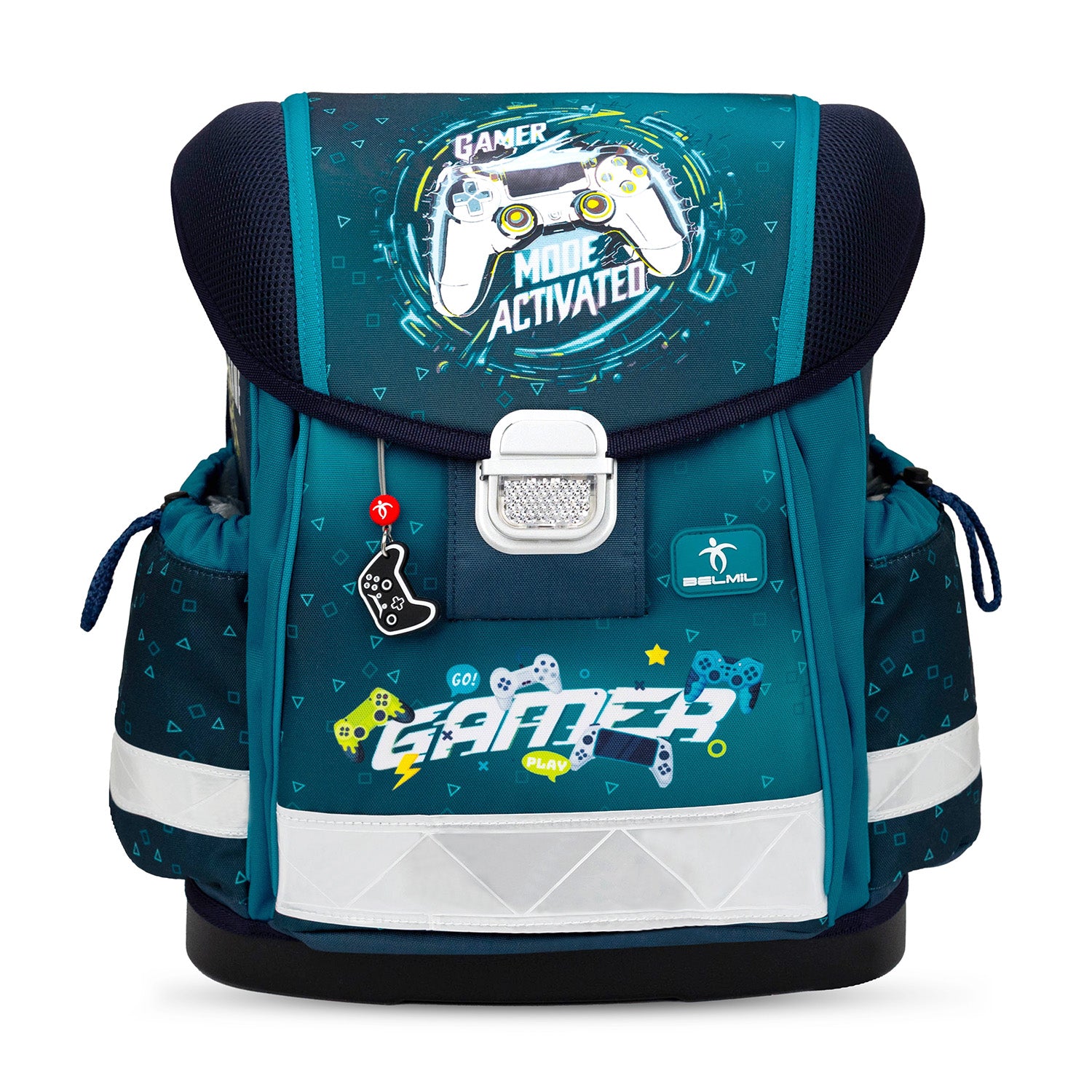 Highlighting the padded shoulder straps and breathable back padding of the Ergonomic School Bag Set for Boys– Belmil Classy Game Zone (4 pcs), ideal for comfort.