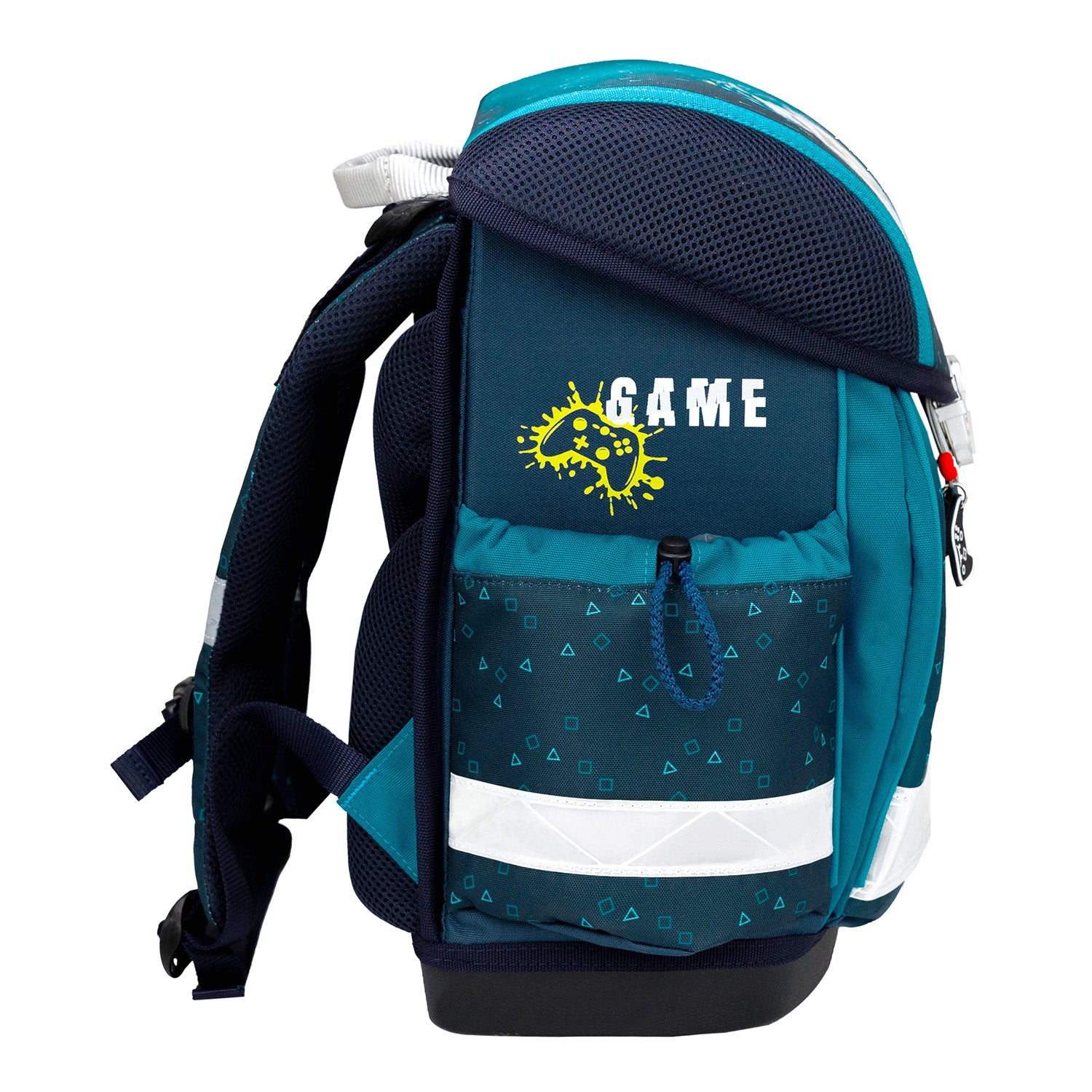 The complete 4-piece Ergonomic School Bag Set for Boys– Belmil Classy Game Zone, including a school bag, gym bag, and pencil cases.