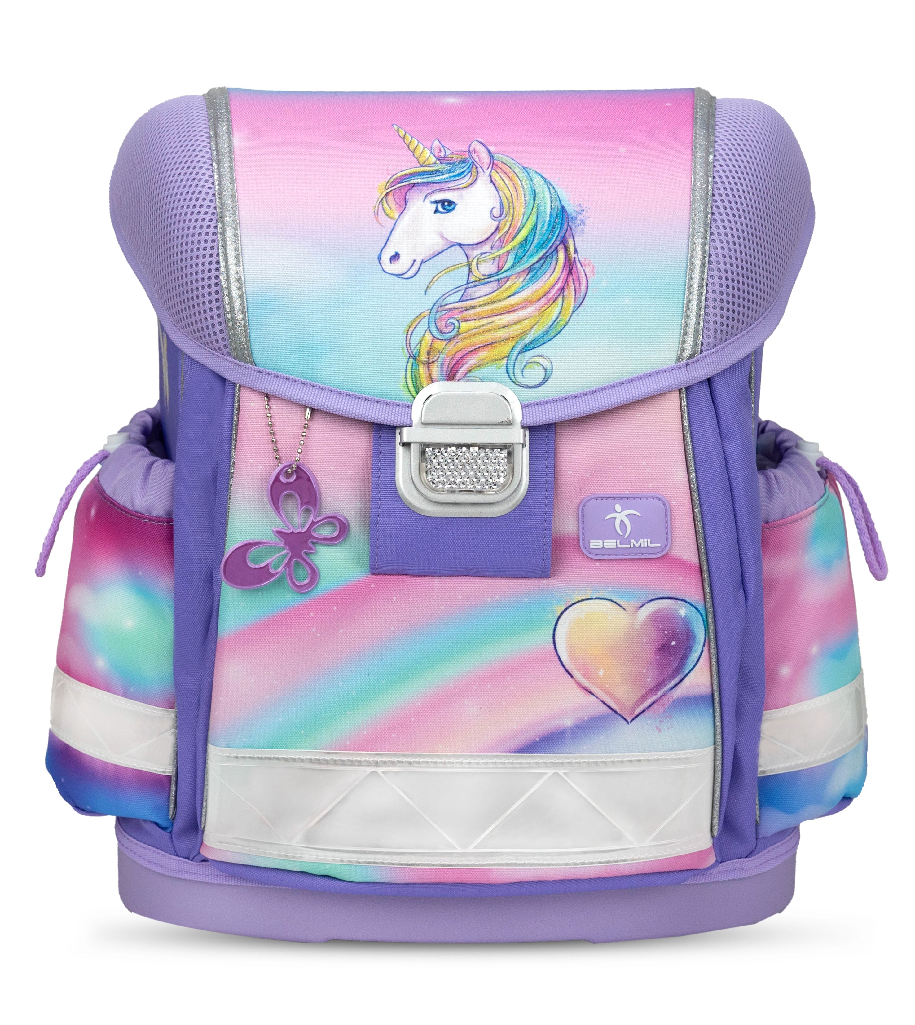 Ergonomisches Schulranzen-Set für Mädchen – Belmil Classy Heart of the Rainbow (4-tlg.)