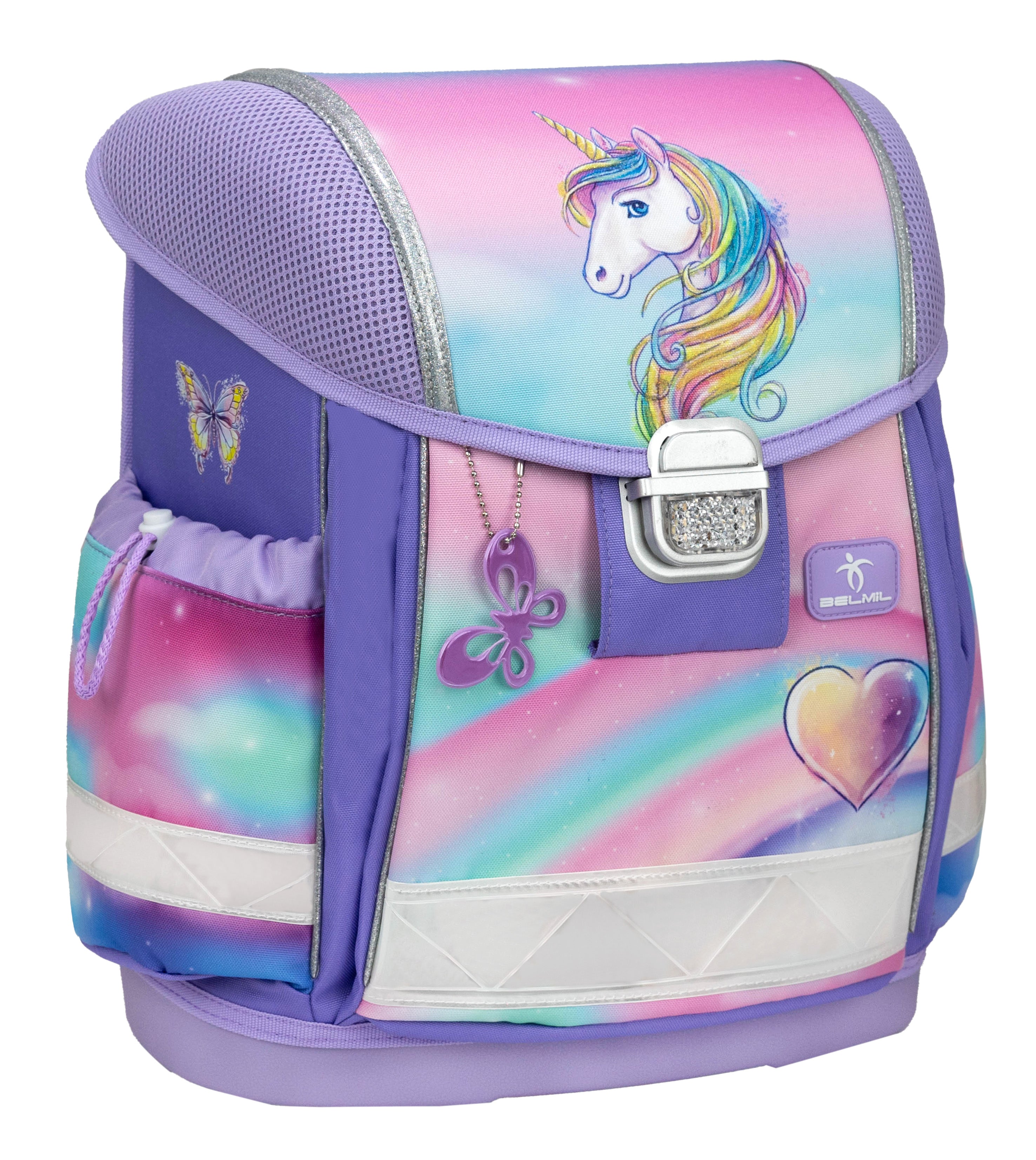 Ergonomisches Schulranzen-Set für Mädchen – Belmil Classy Heart of the Rainbow (4-tlg.)