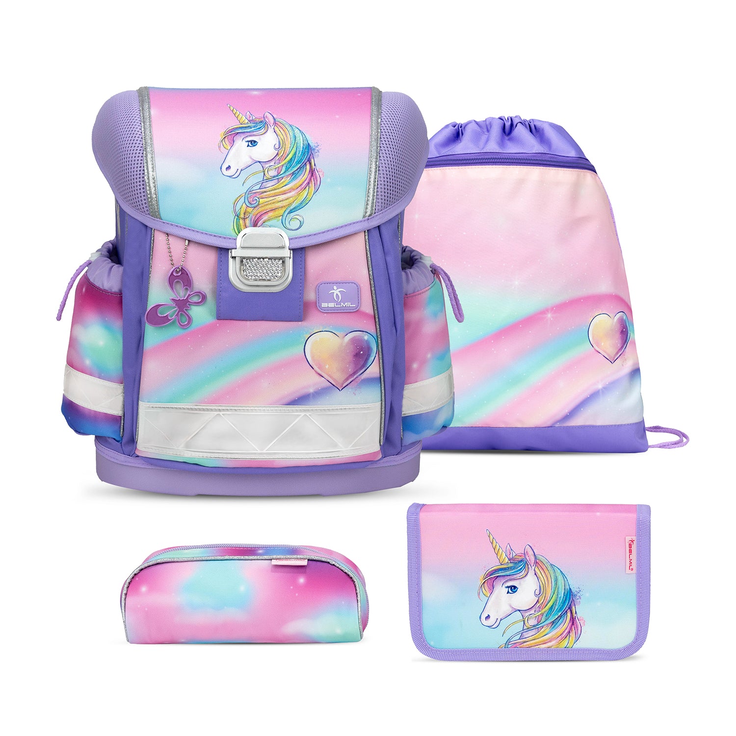 Ergonomic School Bag Set for Girls – Belmil Classy Heart of the Rainbow (4 pcs)