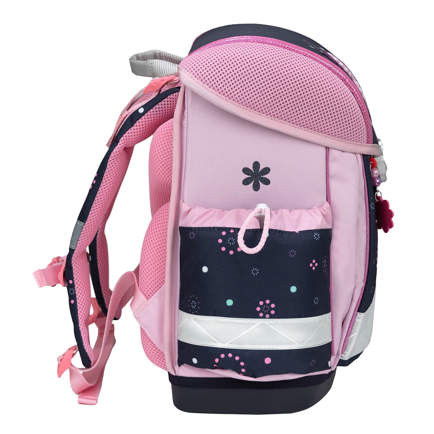 The round pencil case from the Ergonomic School Bag Set for Girls – Belmil Classy Midnight Butterfly (4 pcs) elegantly styled with butterfly accents.