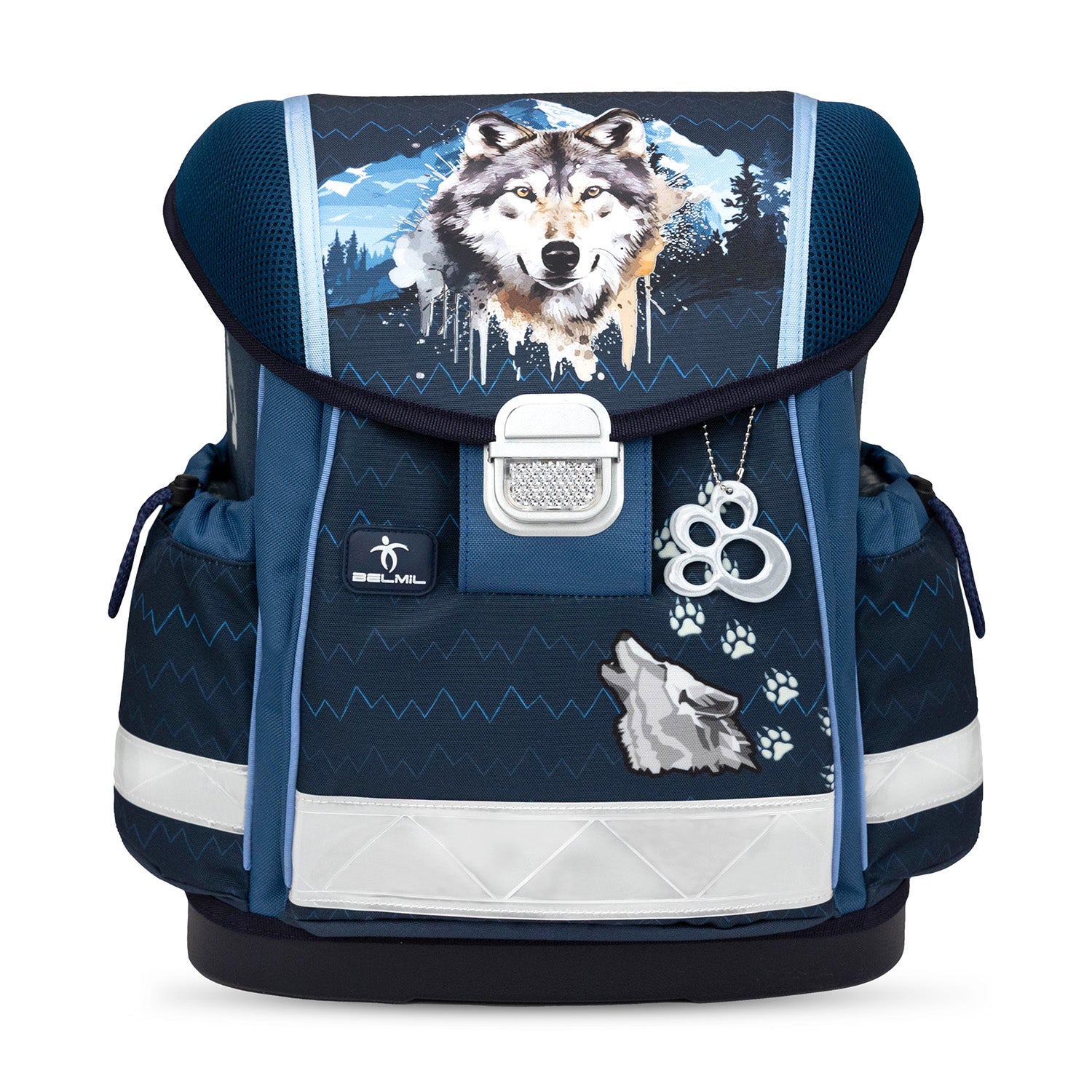 Close-up view of the Ergonomic School Bag Set for Boys– Belmil Classy Northern Alpha (4 pcs) showcasing the well-organized compartments and lightweight material.