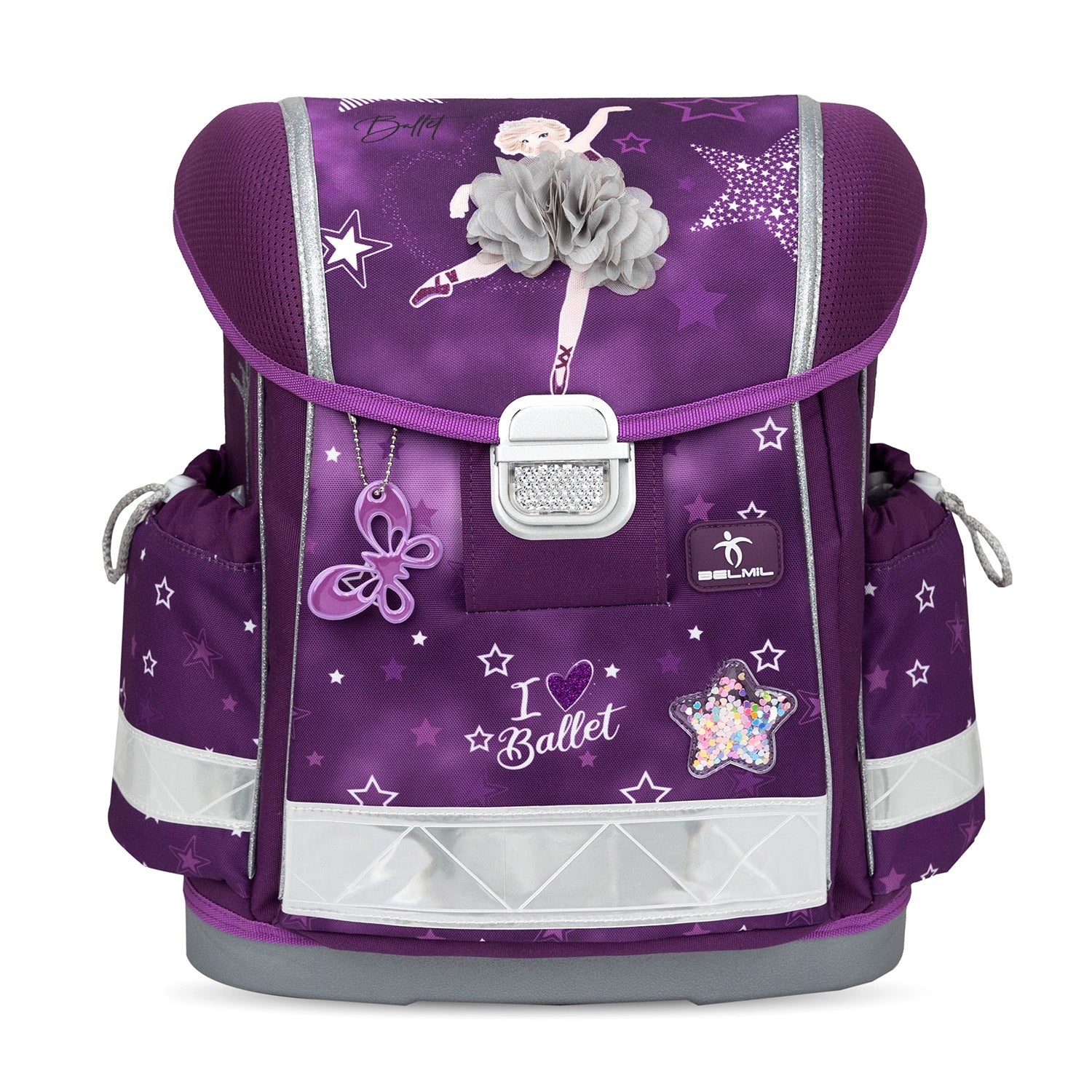 Ergonomic School Bag Set for Girls – Belmil Classy Prima Star (4 pcs) with multiple compartments for organized school supplies.