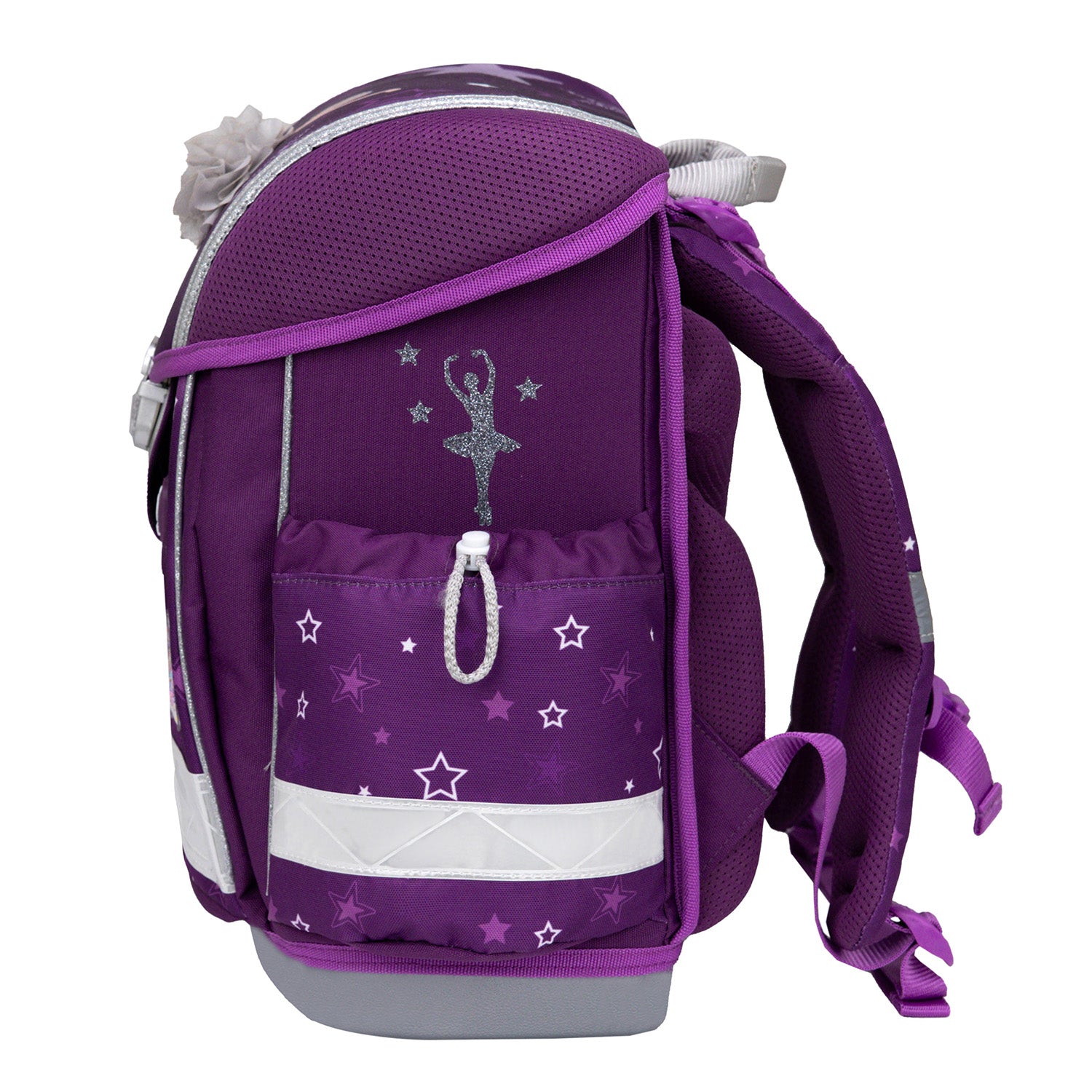 Ergonomic School Bag Set for Girls – Belmil Classy Prima Star (4 pcs) includes a round pencil case with a charming ballerina theme.