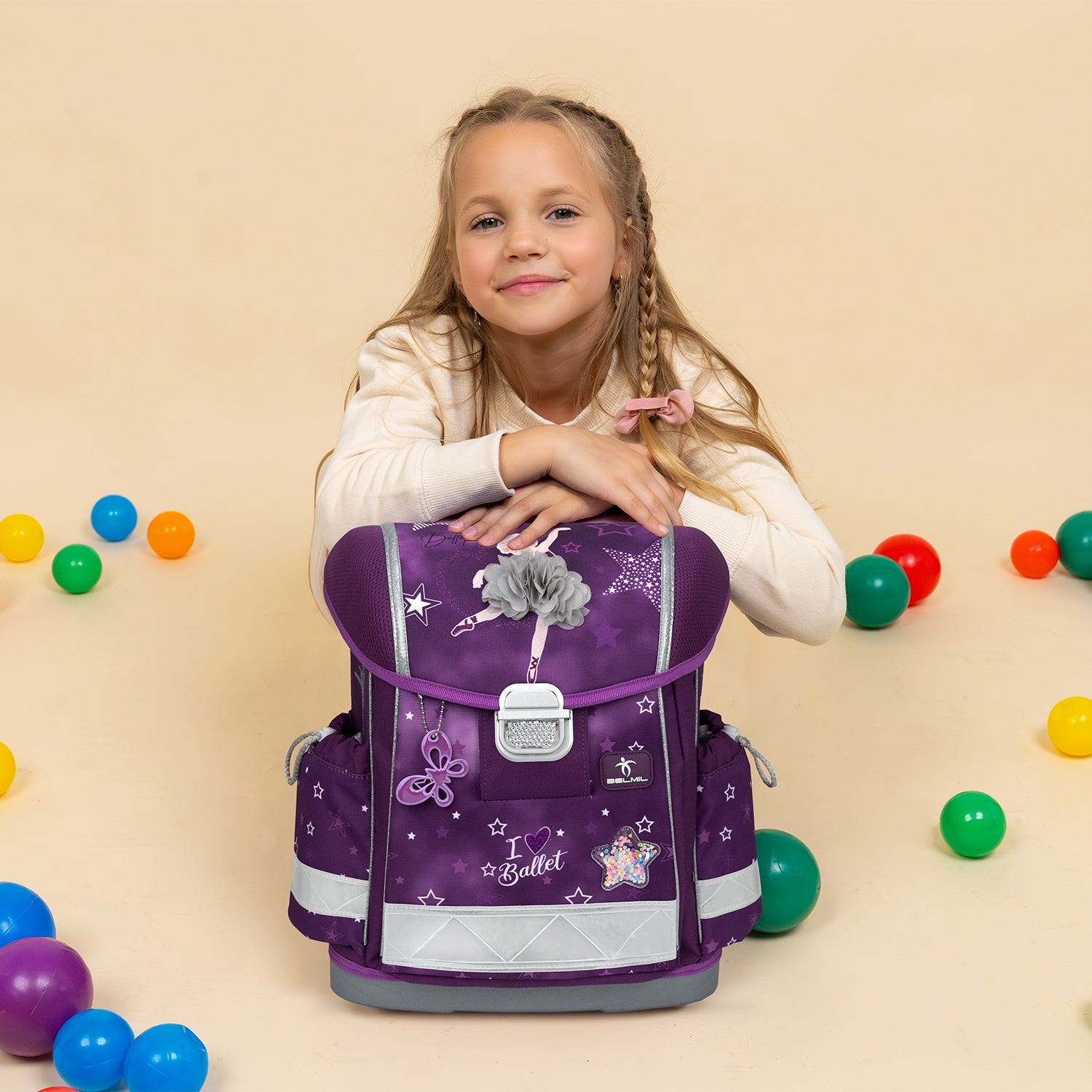 Ergonomisches Schulranzen-Set für Mädchen – Belmil Classy Prima Star (4-tlg.)