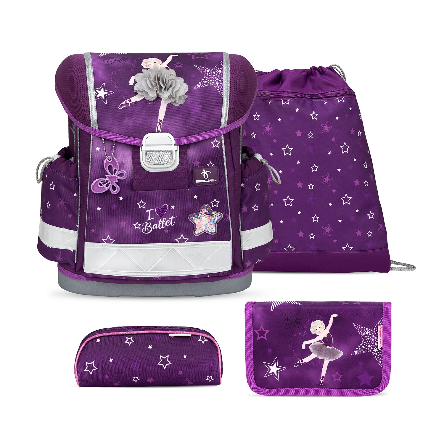 Ergonomisches Schulranzen-Set für Mädchen – Belmil Classy Prima Star (4-tlg.)