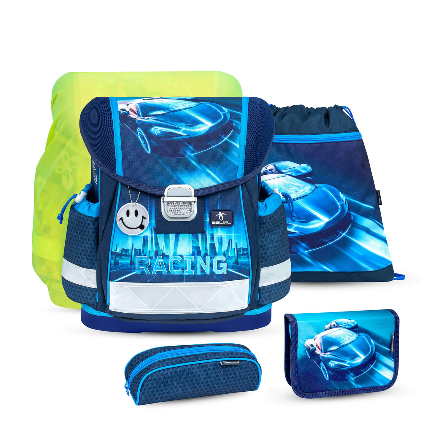 Classy Racing Blue Neon schoolbag set 5 pcs