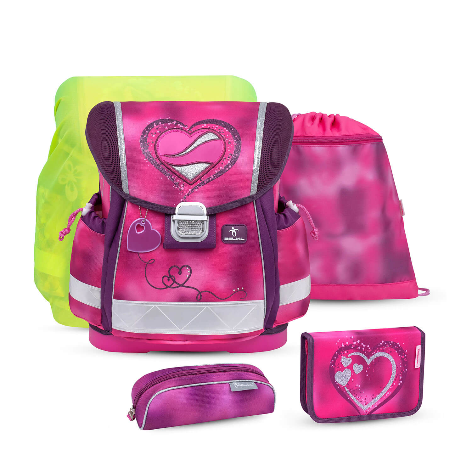 Classy Shiny Pink schoolbag set 5 pcs