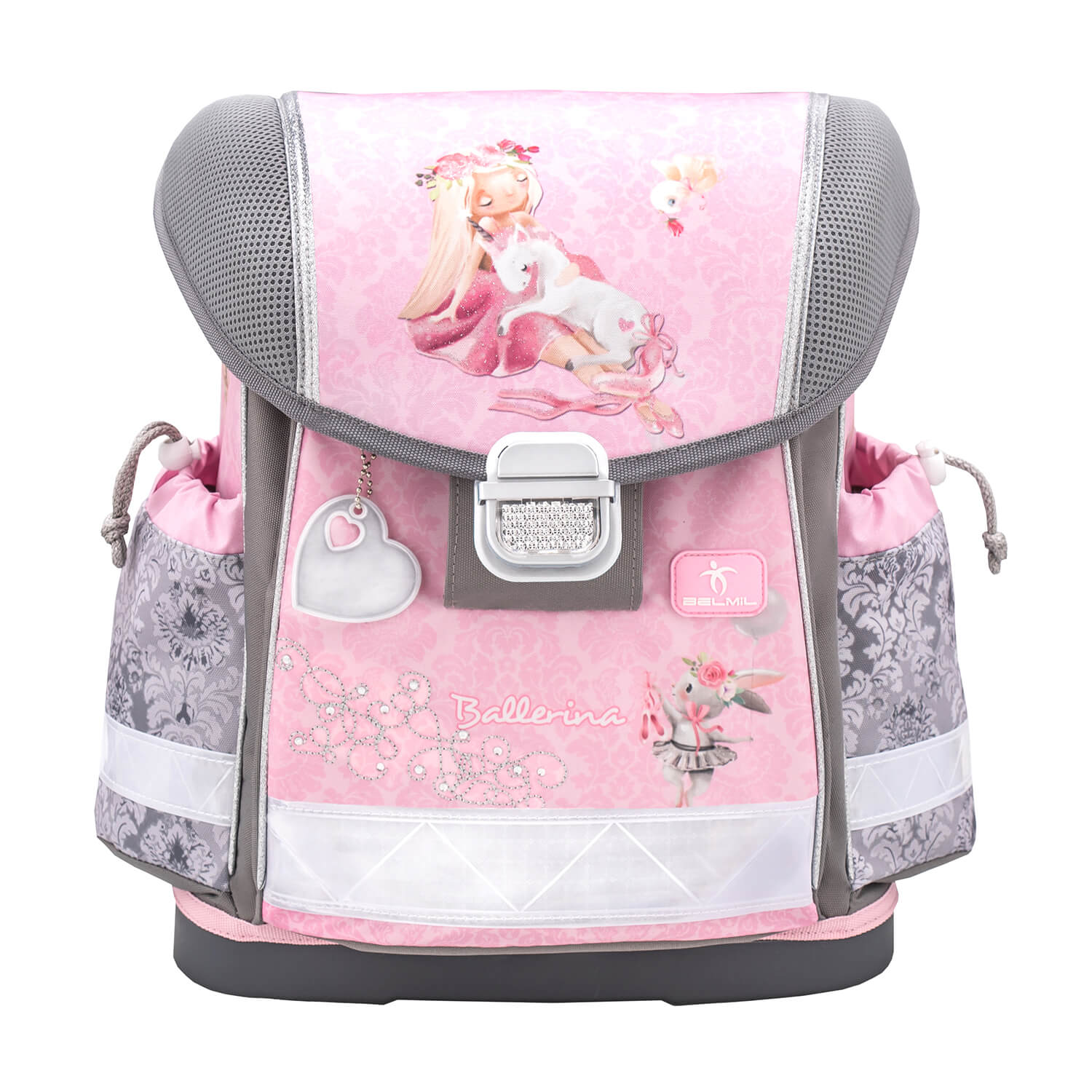 Round pencil case included in the Ergonomic School Bag Set for Girls – Belmil Classy Ballerina with adorable ballerina graphics.