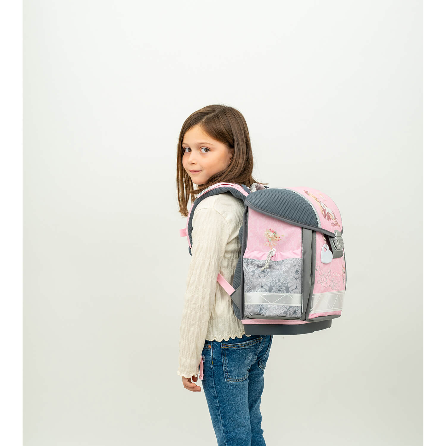 The stylish pink drawstring gym bag from the Ergonomic School Bag Set for Girls – Belmil Classy Ballerina.